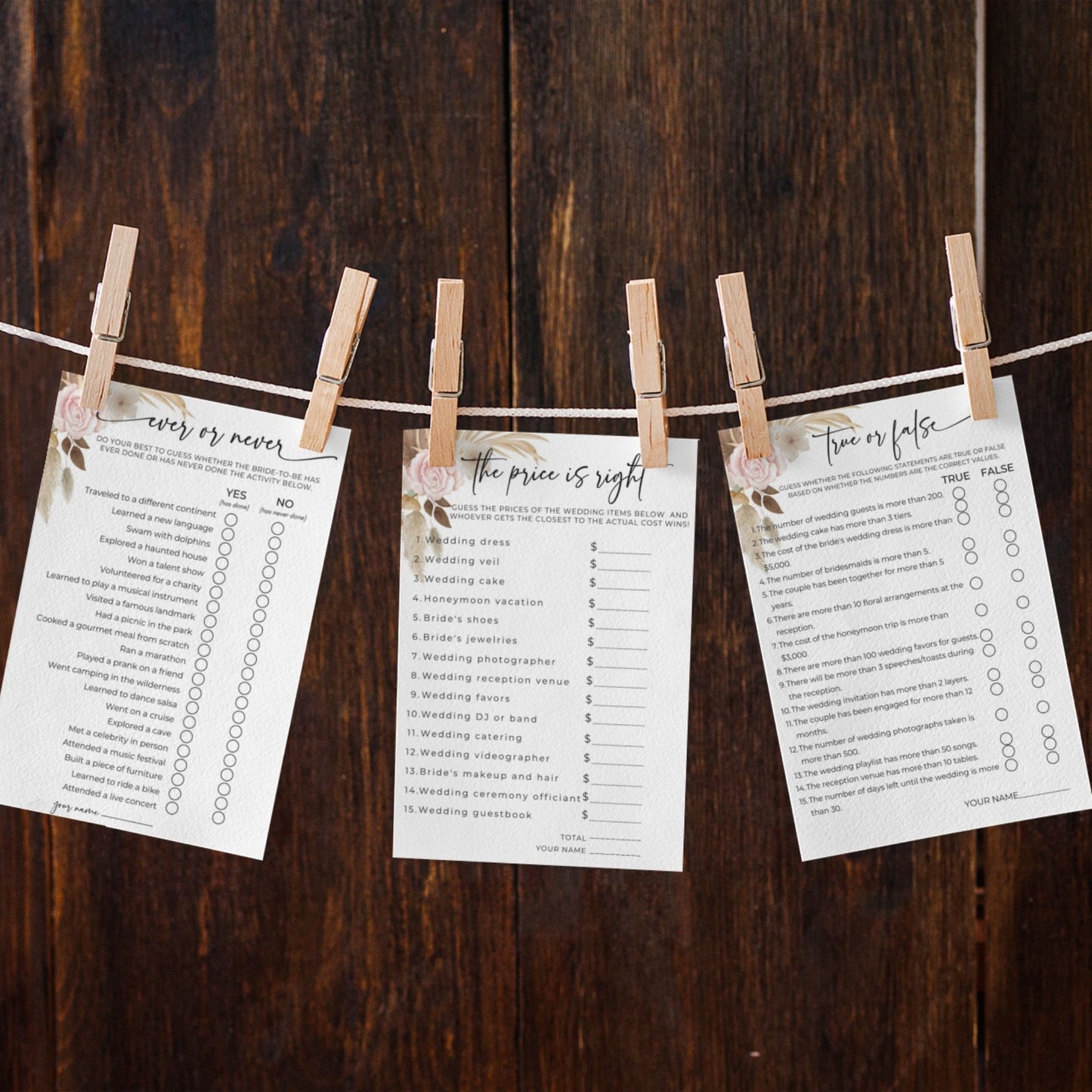Bridal Shower Party Games Bundle - Boho Floral
