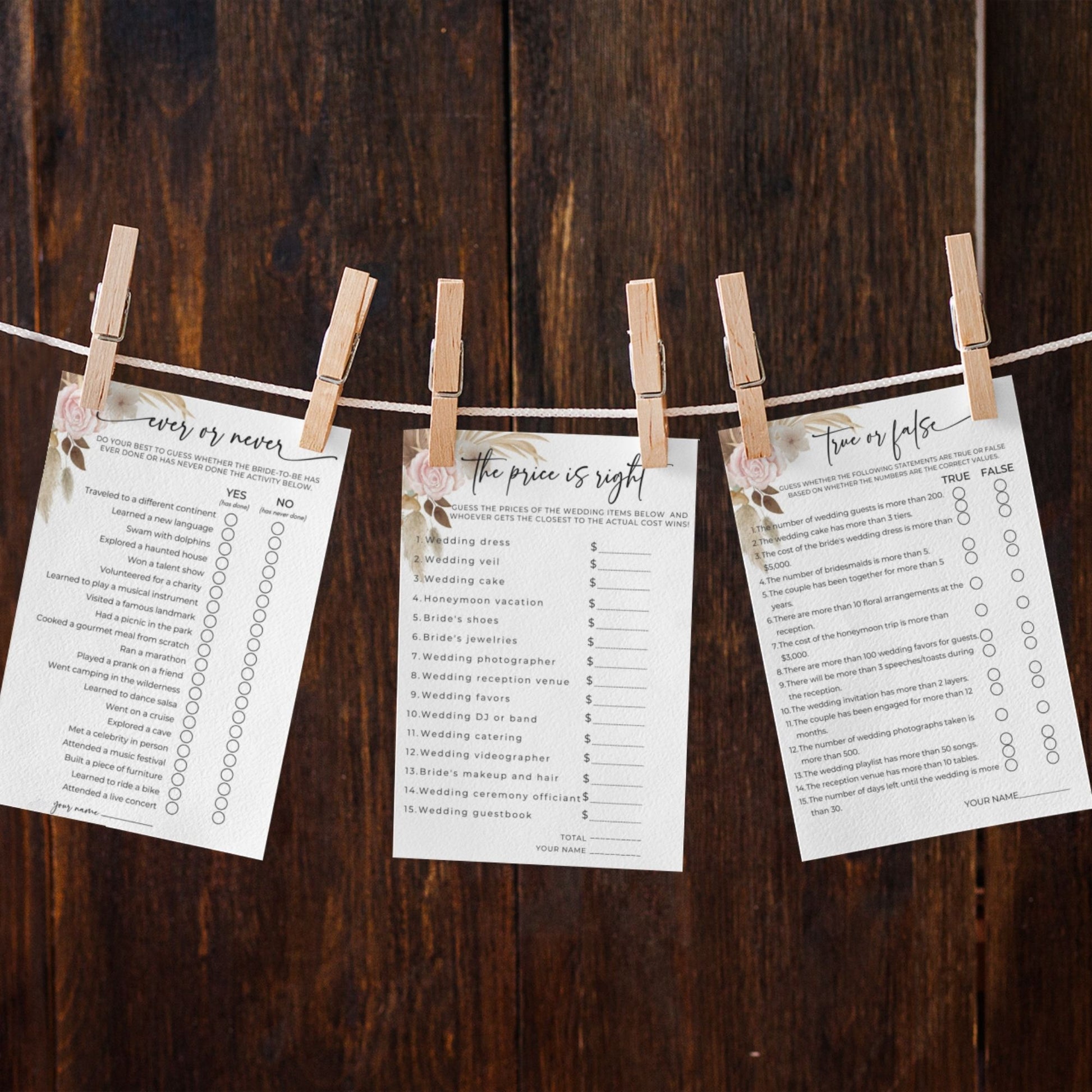 Bridal Shower Party Games Bundle - Boho Floral