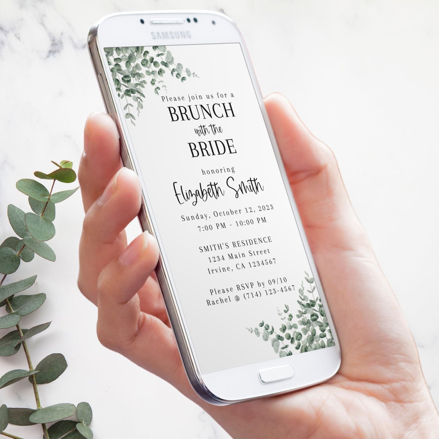 Eucalyptus Bridal Shower Electronic Smartphone Invitation