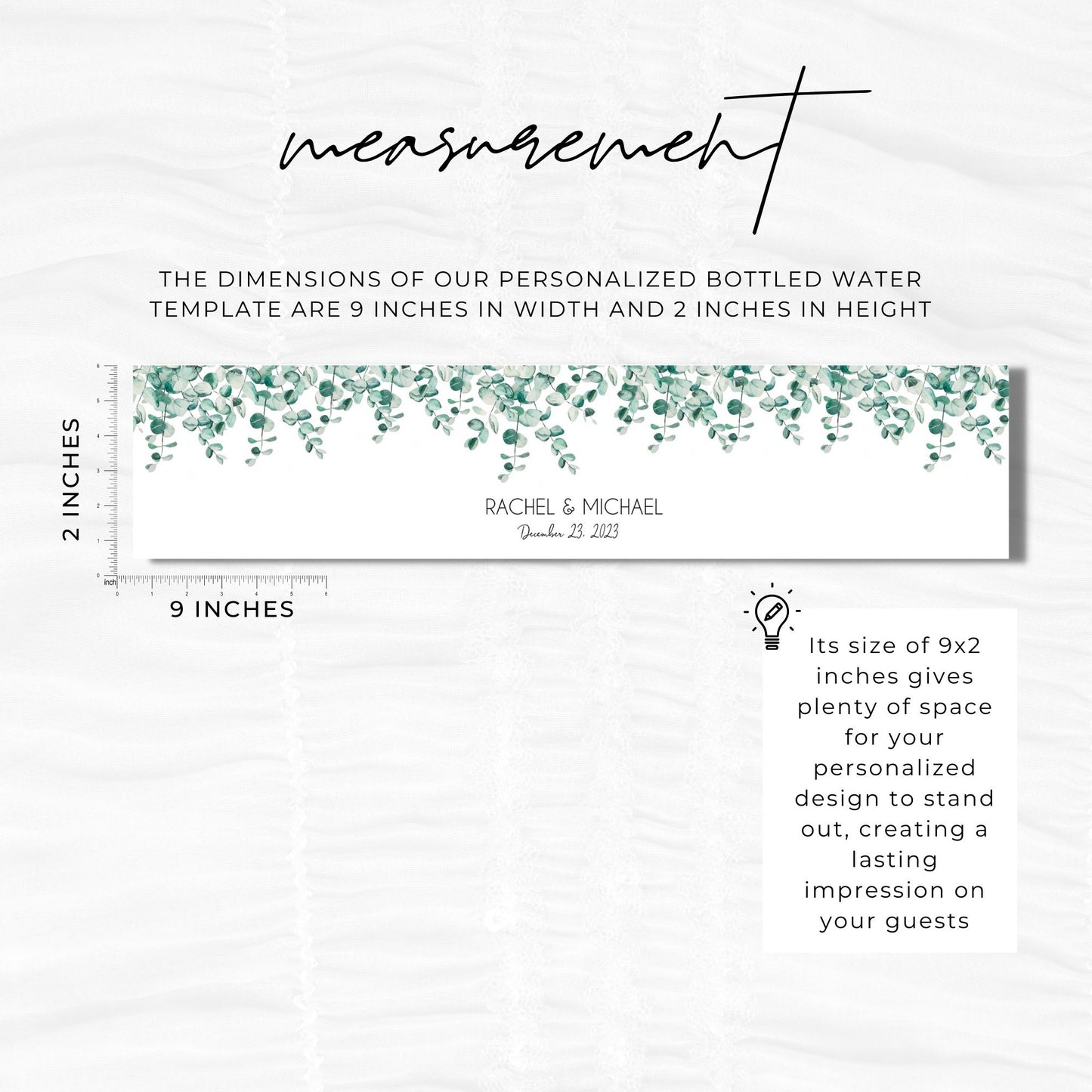 Wedding Bottled Water Label Template - Greenery