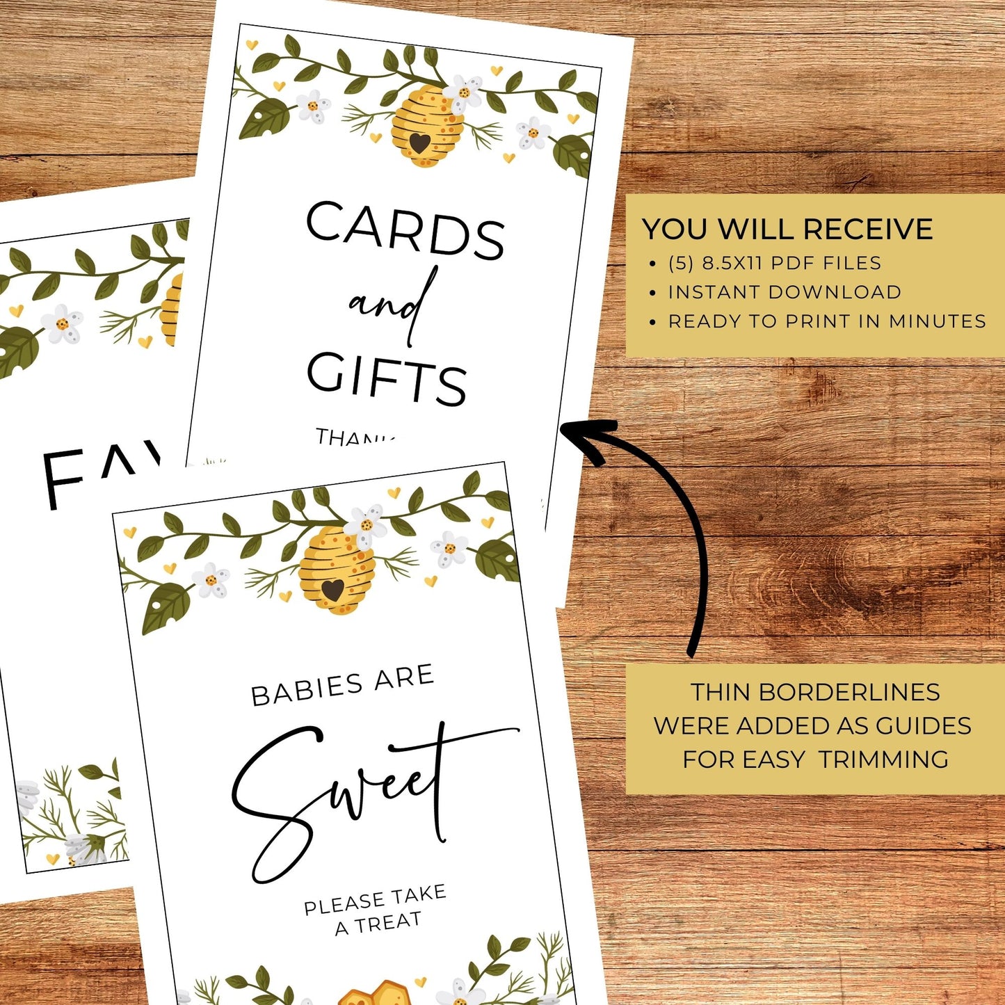 Baby Shower Signs Bundle - Wildflower Bee Theme