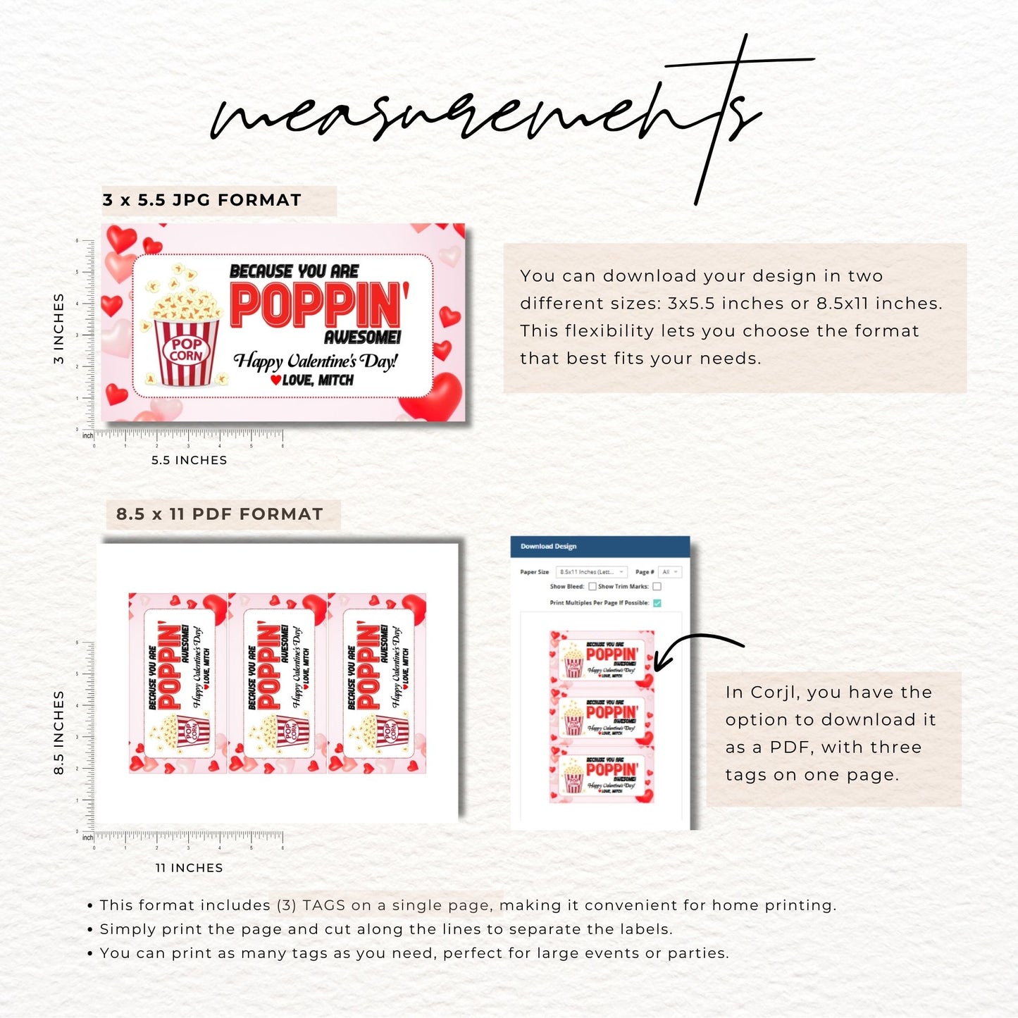 You're Poppin' Awesome Valentine Tag Template - 3x5.5