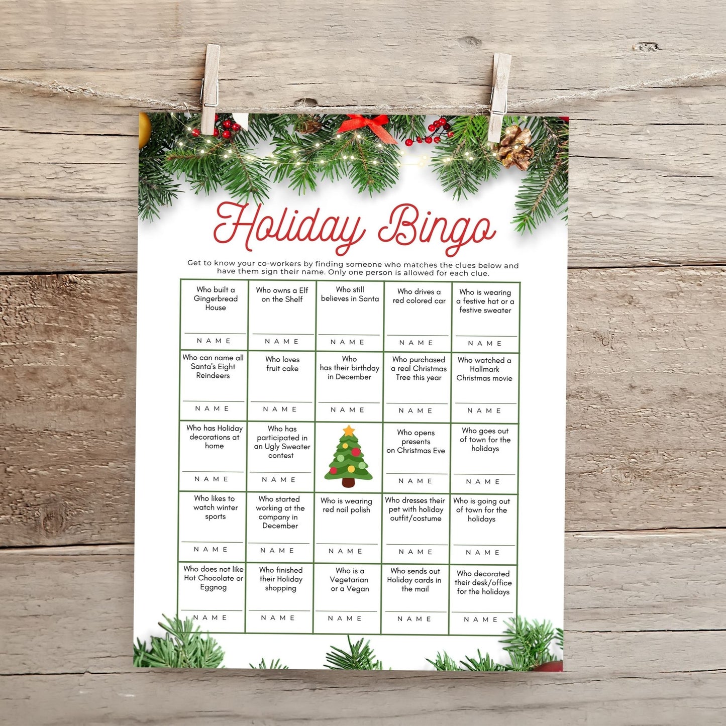 Holiday Bingo Game – Christmas Icebreaker – Printable Christmas Bingo for Office Parties – Holiday Party Game – Instant Download
