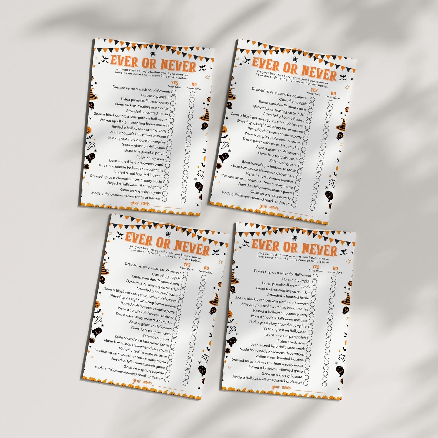Halloween Ever or Never Game β Fun Halloween Party Printable β Spooky Activity for Kids & Adults β Instant Download Game