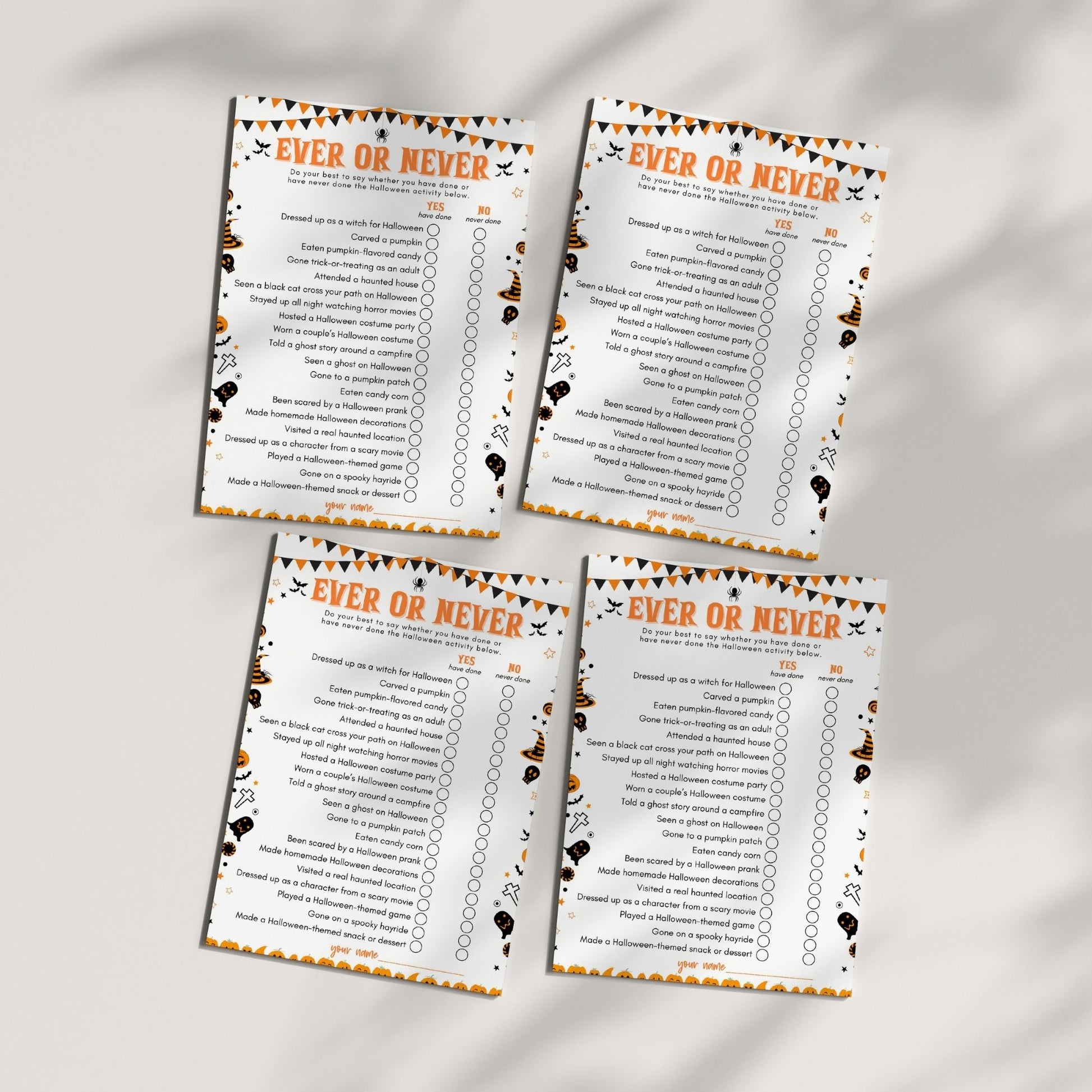 Halloween Ever or Never Game β Fun Halloween Party Printable β Spooky Activity for Kids & Adults β Instant Download Game