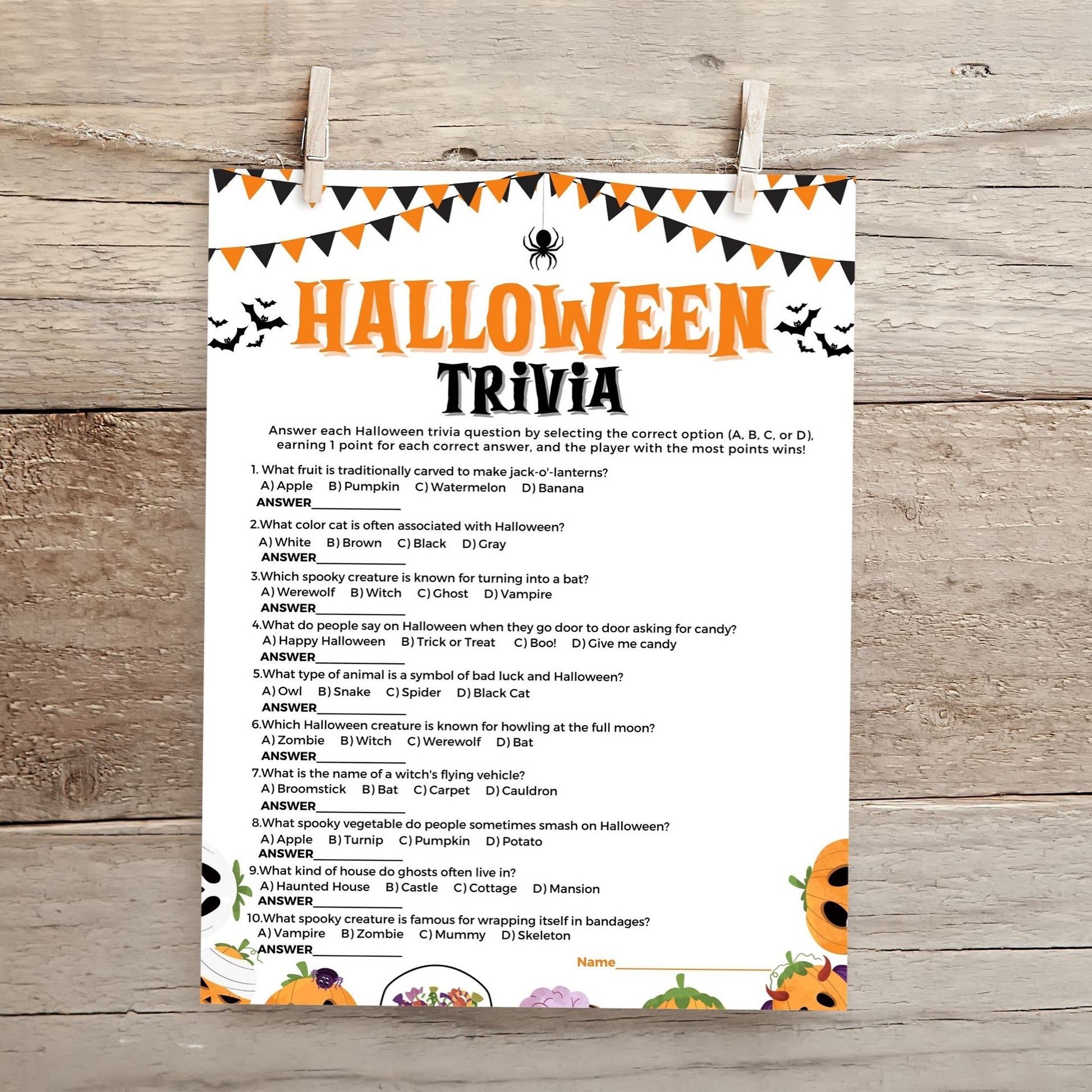 Halloween Trivia Game Printable | Fun Halloween Quiz for Kids and Adults | Spooky Party Trivia | Instant Download Halloween Game