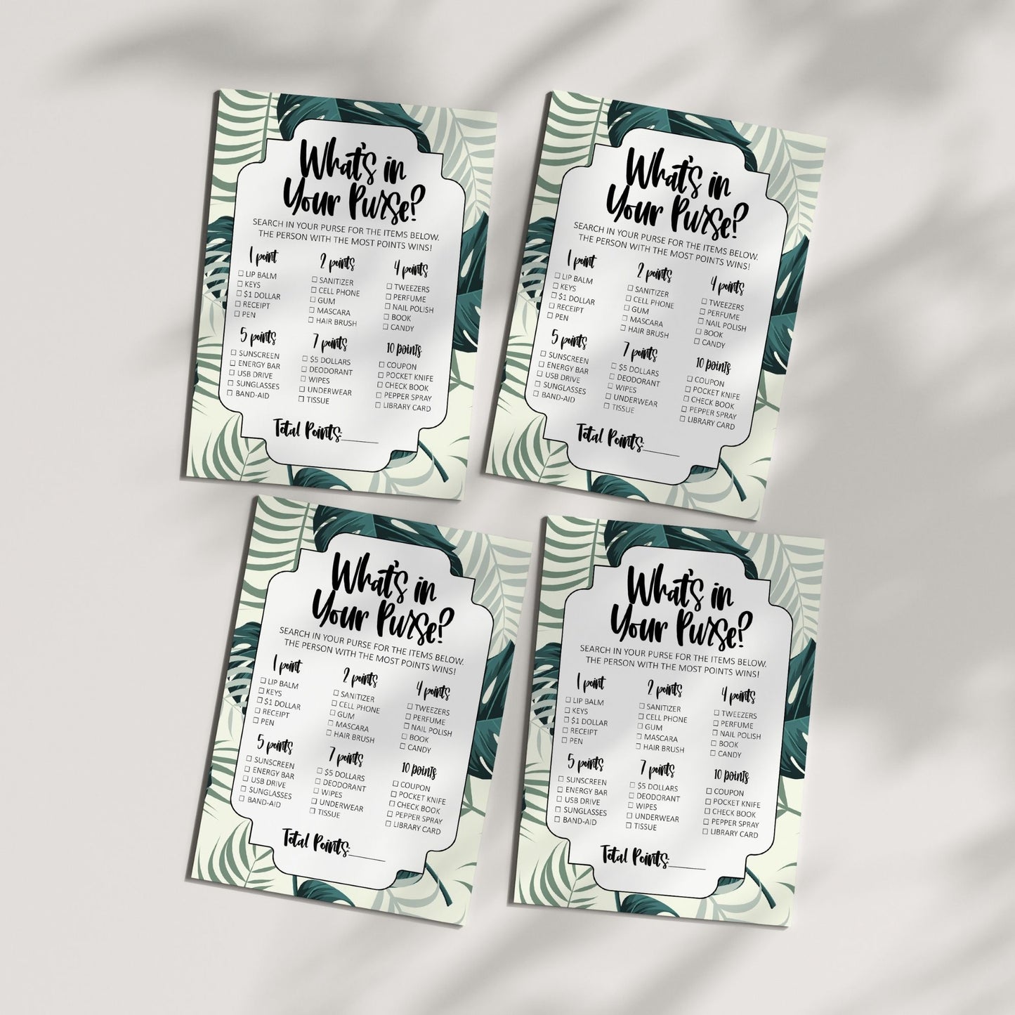 What's in Your Purse? Bridal Shower Game, Tropical Greenery Theme, Fun Party Activity, Printable Game for Guests, Instant Download
