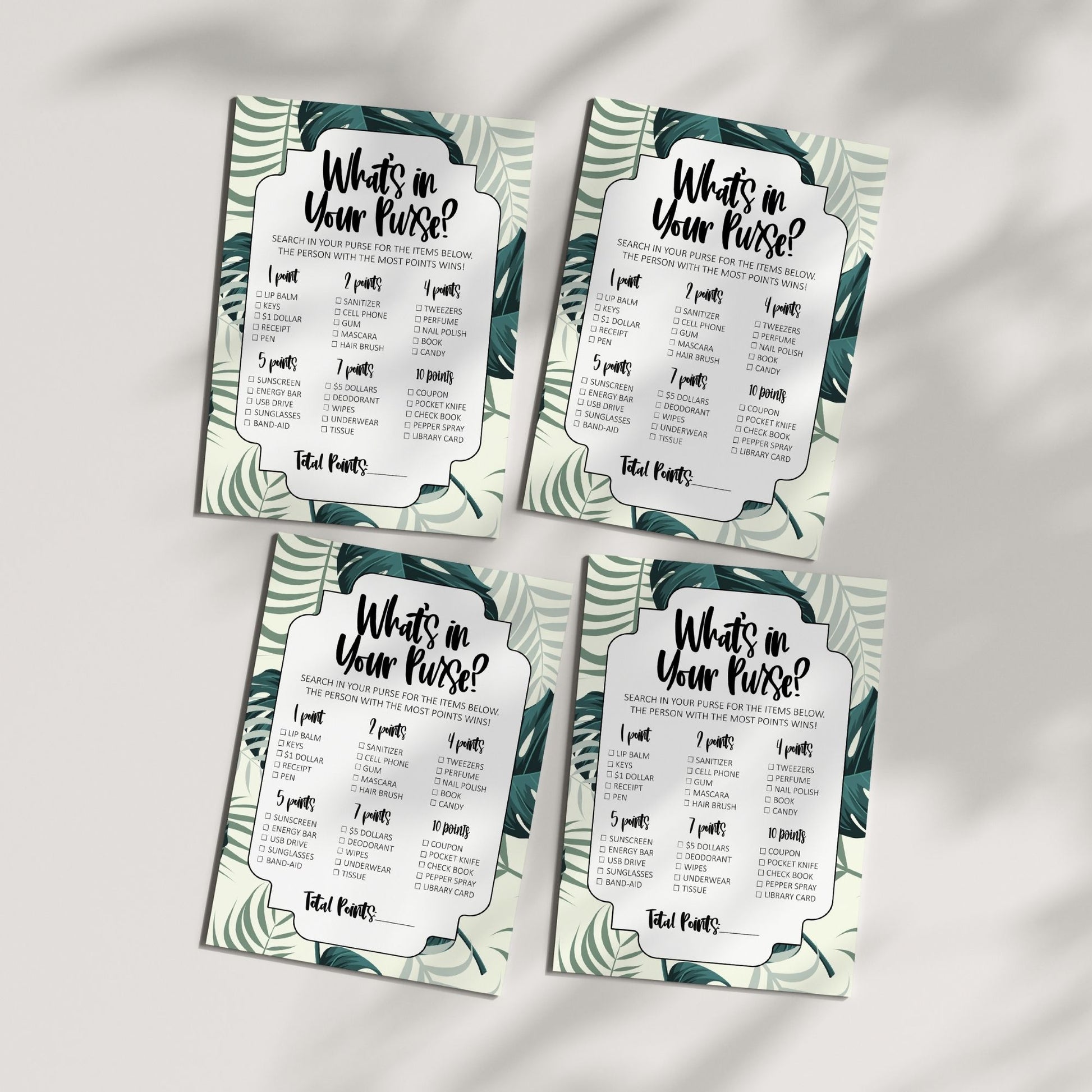 What's in Your Purse? Bridal Shower Game, Tropical Greenery Theme, Fun Party Activity, Printable Game for Guests, Instant Download