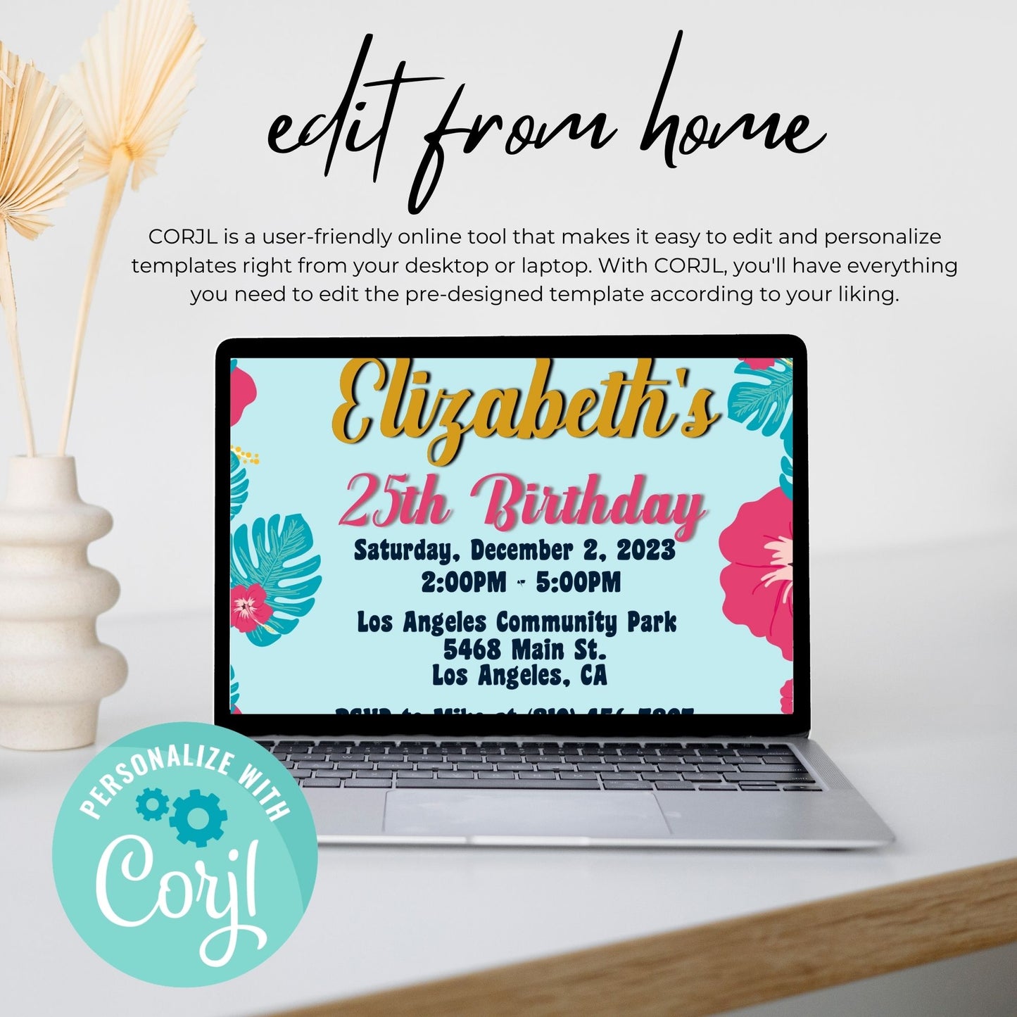 Birthday Invitation Template - Polynesian Floral Theme