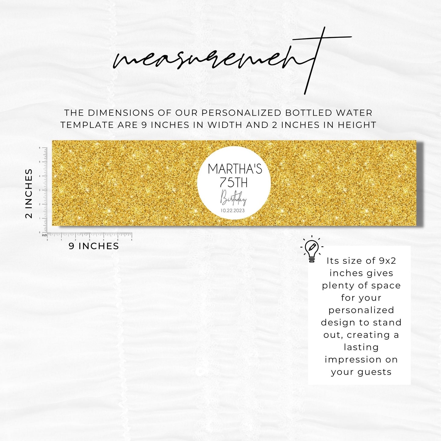 Birthday Water Bottle Label Gold Glitter Template