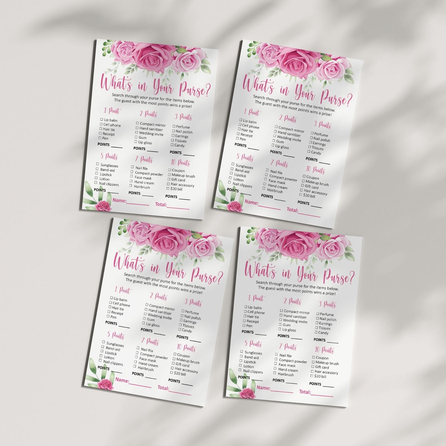 Floral-Themed What's in Your Purse Bridal Shower Game