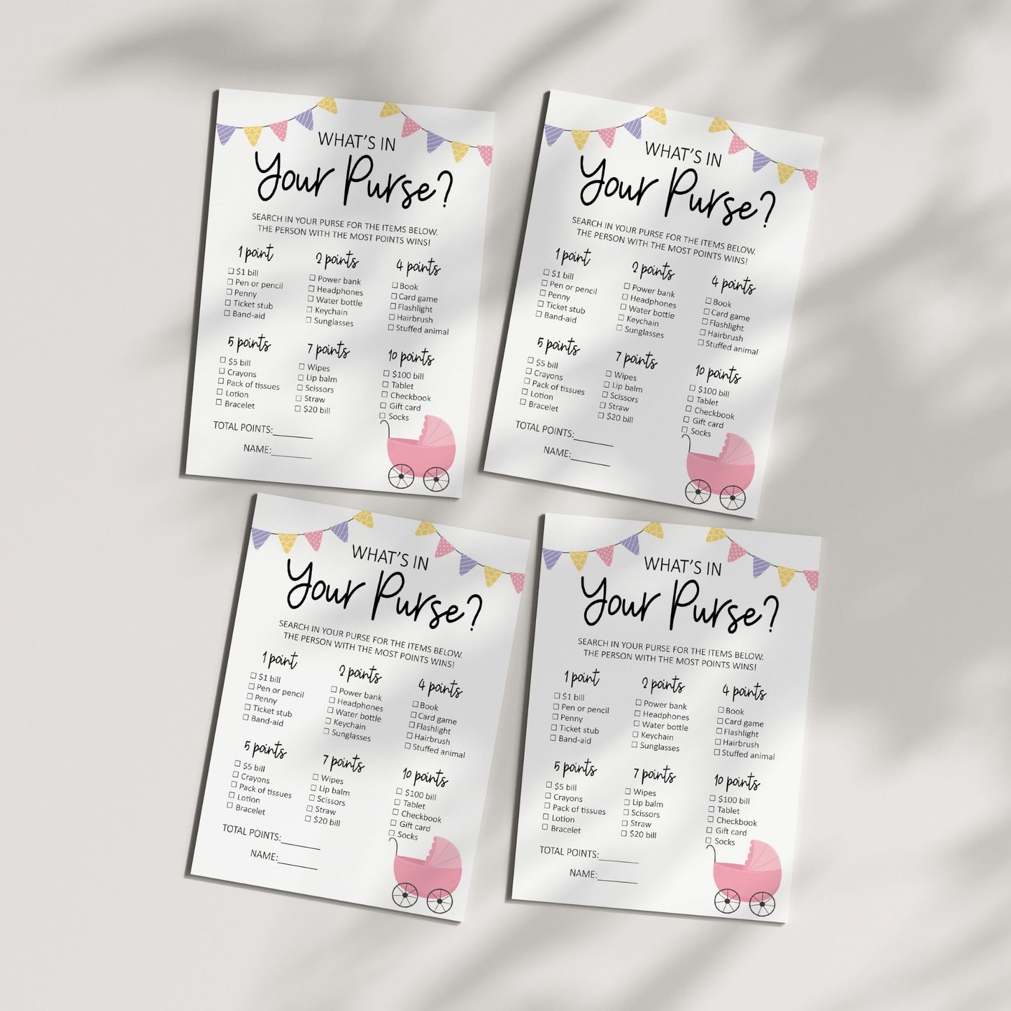 What's In Your Purse Baby Shower Game, Fun Printable Baby Shower Activity, Instant Download Baby Shower Game, Unique Party Game for Baby Showers