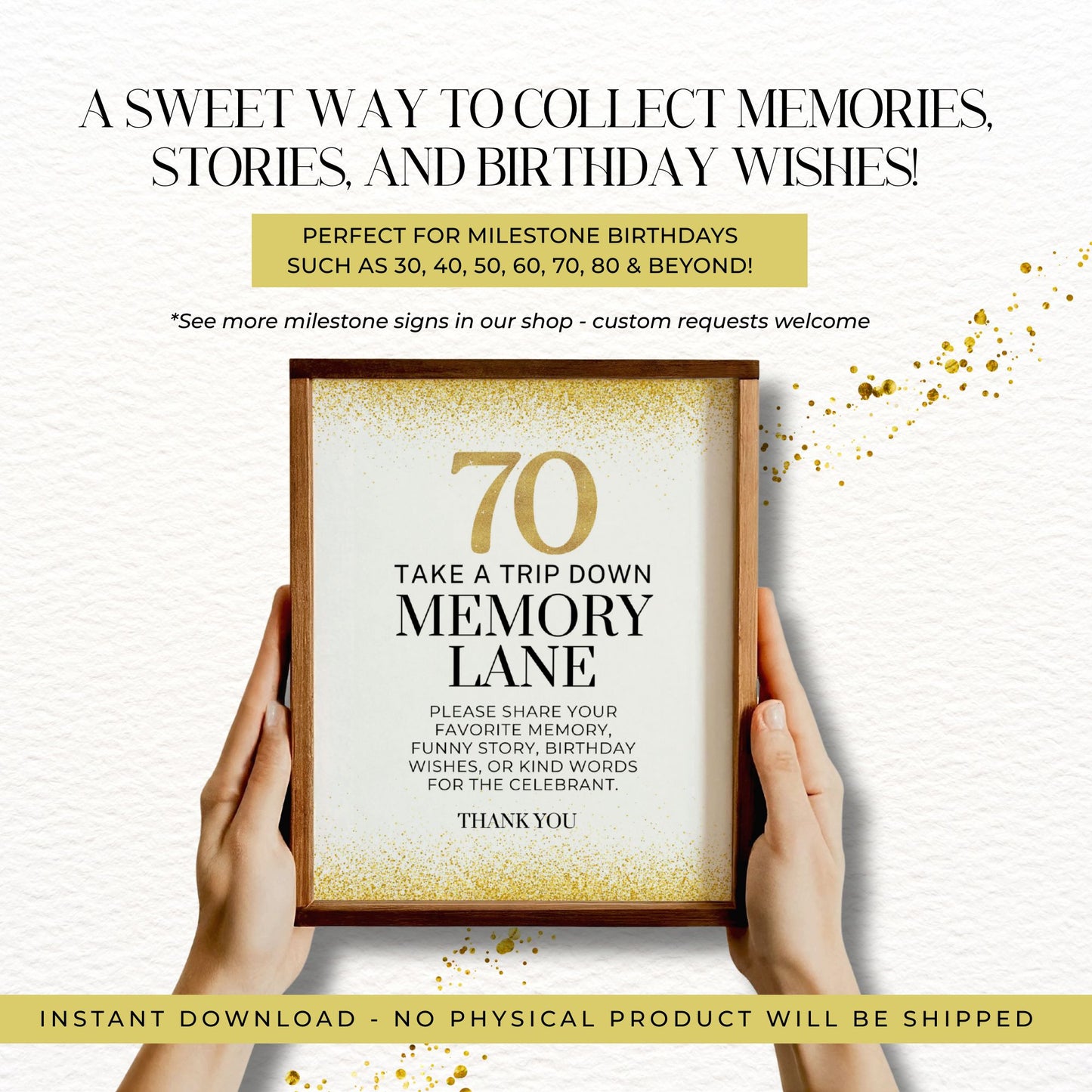 70th Birthday Memory Lane Sign 8x10