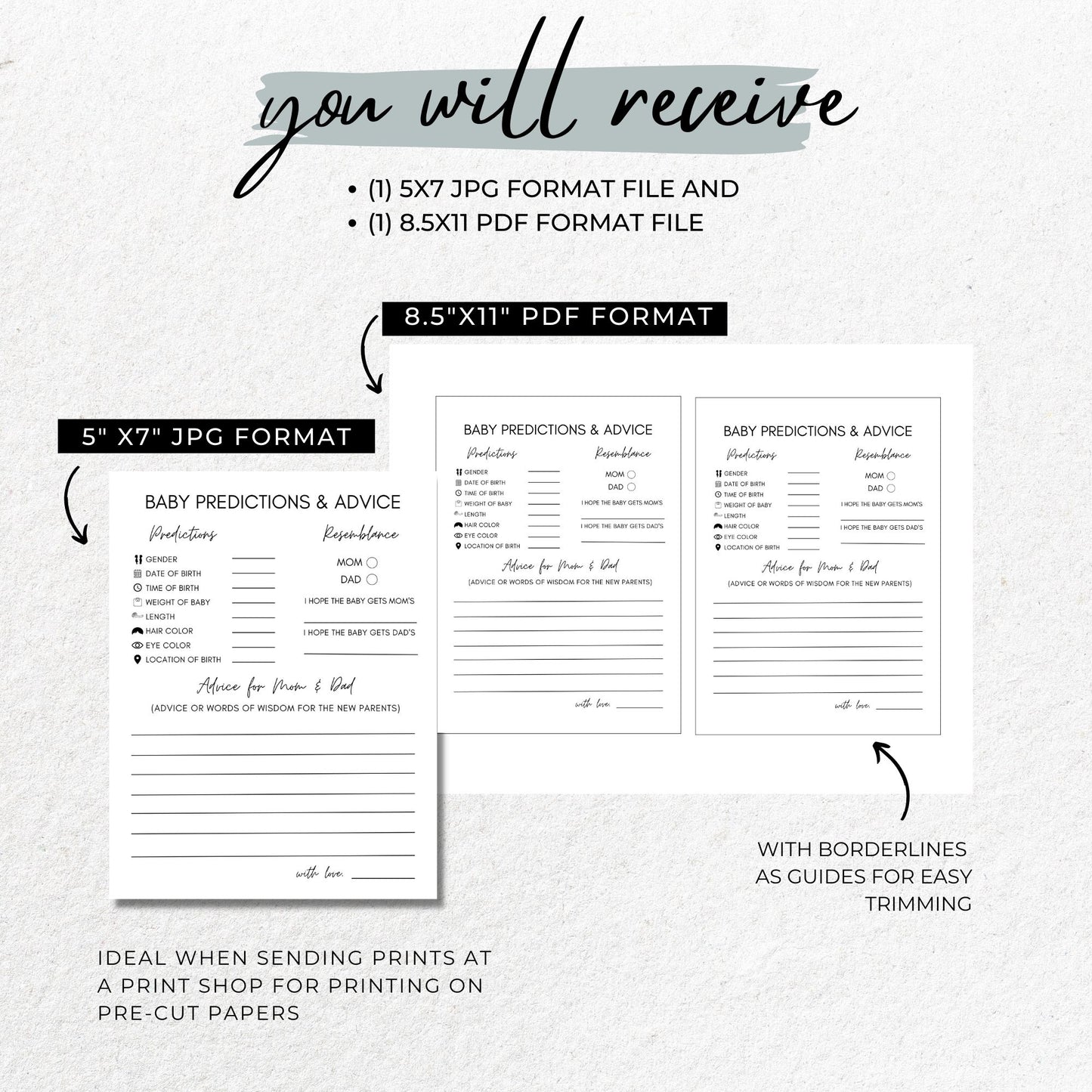 Baby Predictions and Advice Cards Printable