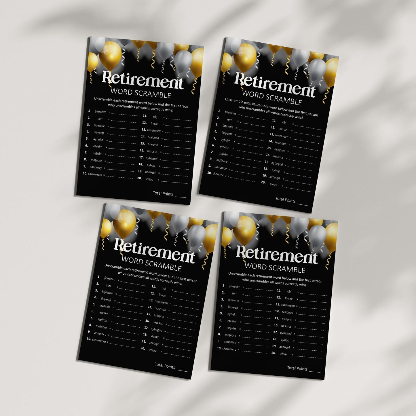Retirement Word Scramble Game | Fun Printable Retirement Party Activity | Instant Download 5x7