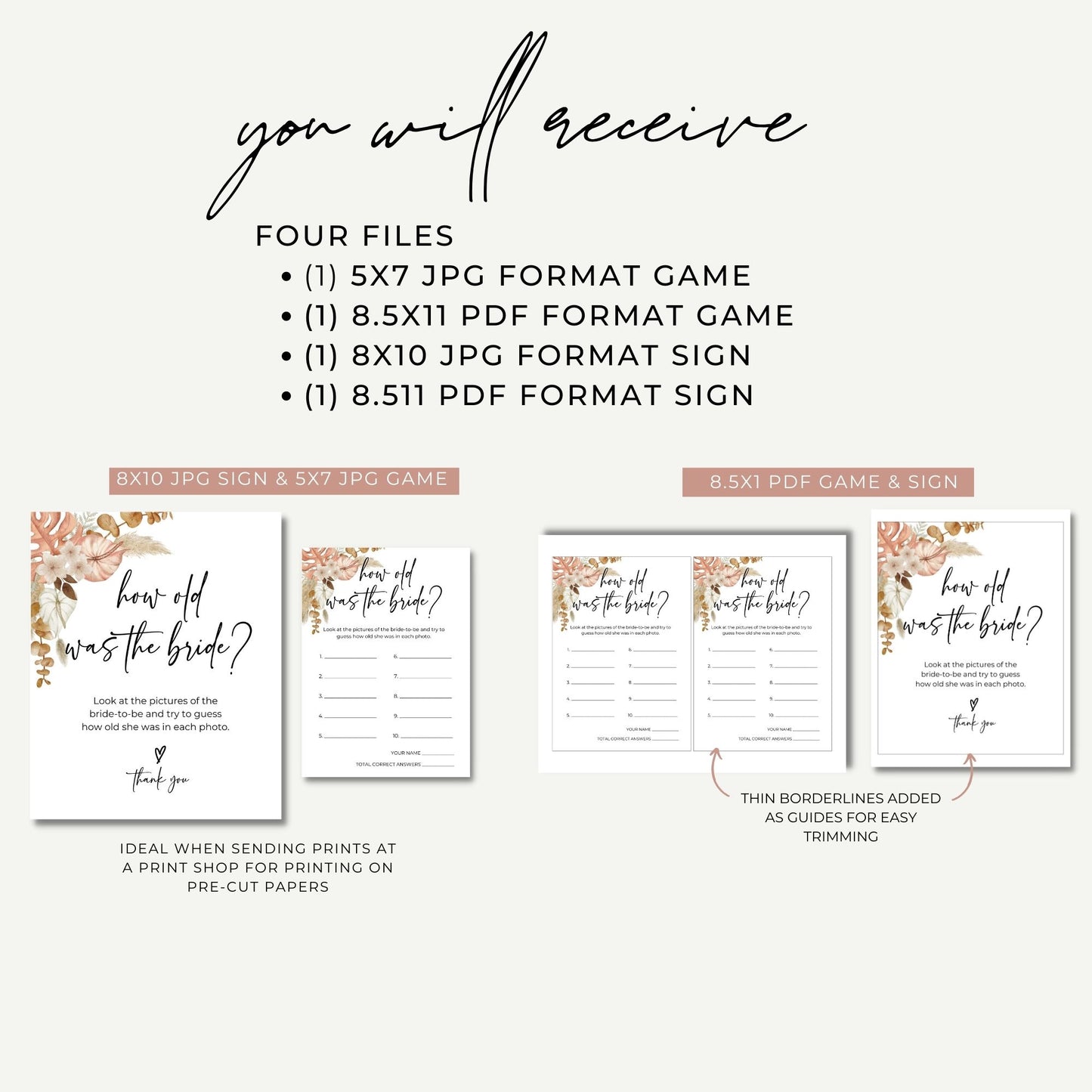 How Old Was the Bride Photo Game 8x10 Sign & 5x7 Game Card Set