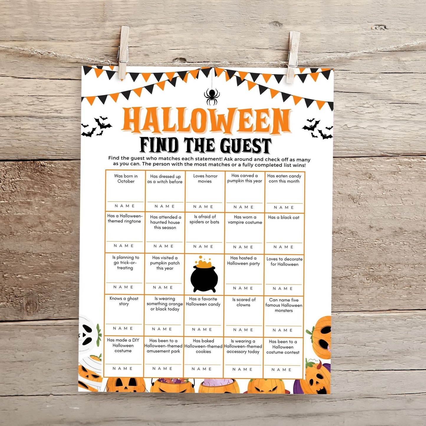 Halloween Find the Guest Game Printable | Fun Halloween Icebreaker Activity | Perfect for Kids & Adults | Spooky Party Game
