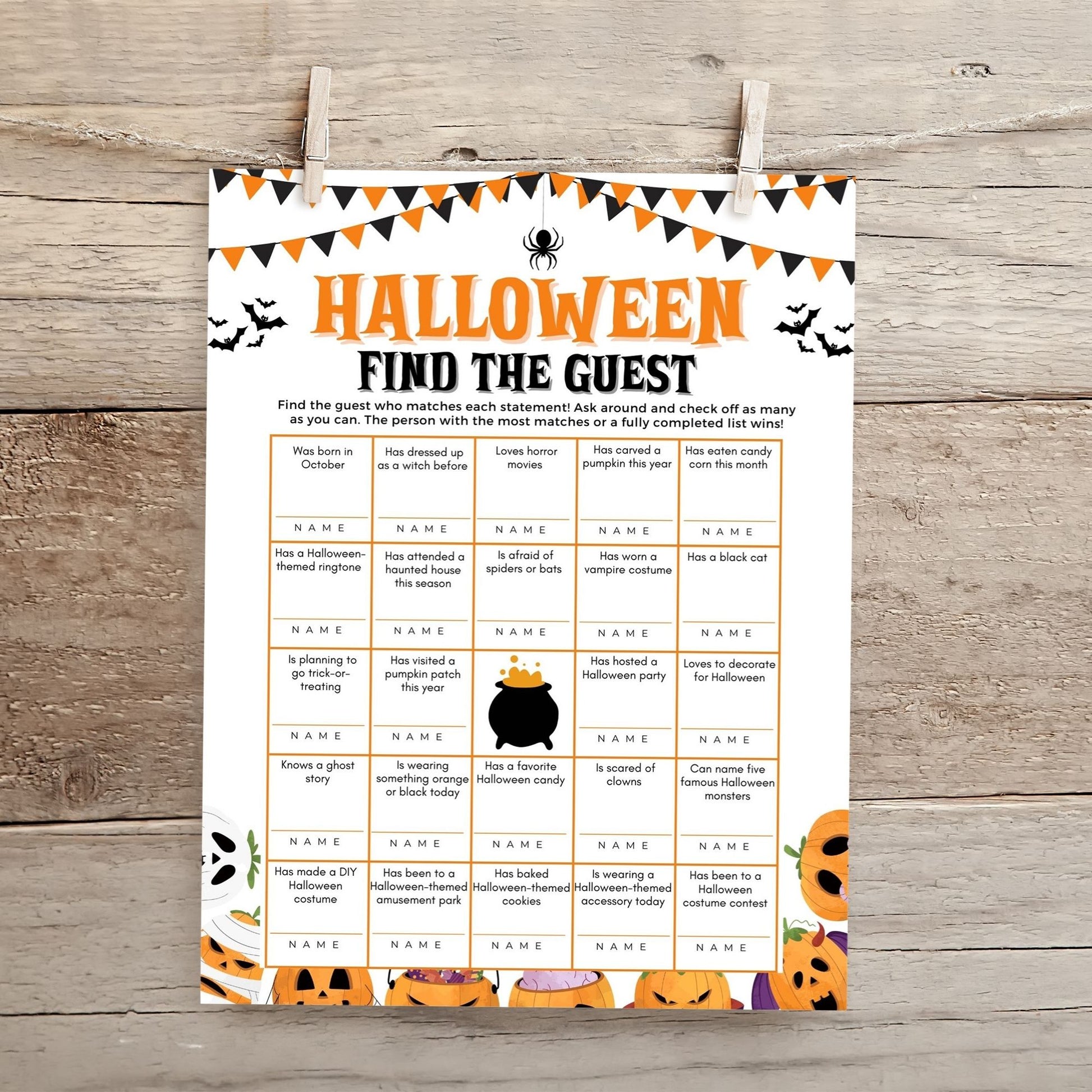 Halloween Find the Guest Game Printable | Fun Halloween Icebreaker Activity | Perfect for Kids & Adults | Spooky Party Game