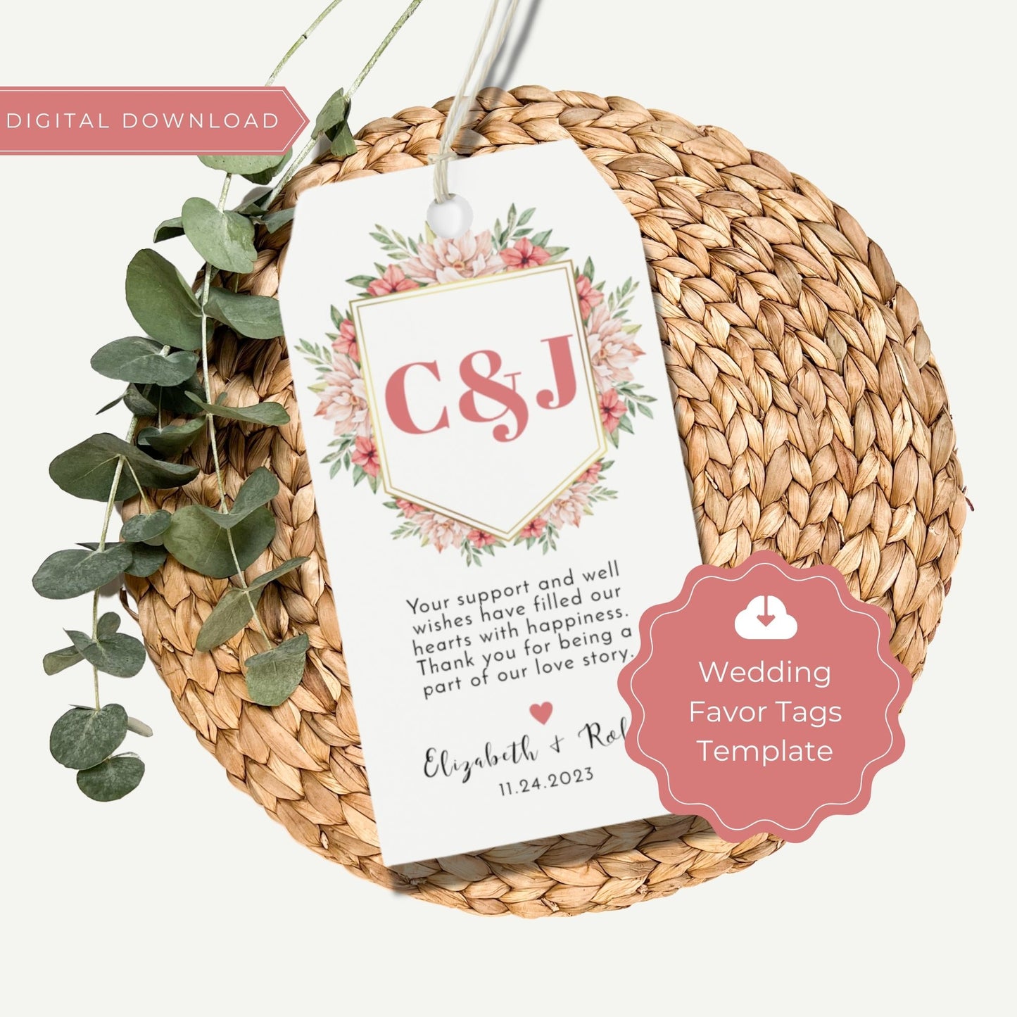 Floral Thank you Tag Template