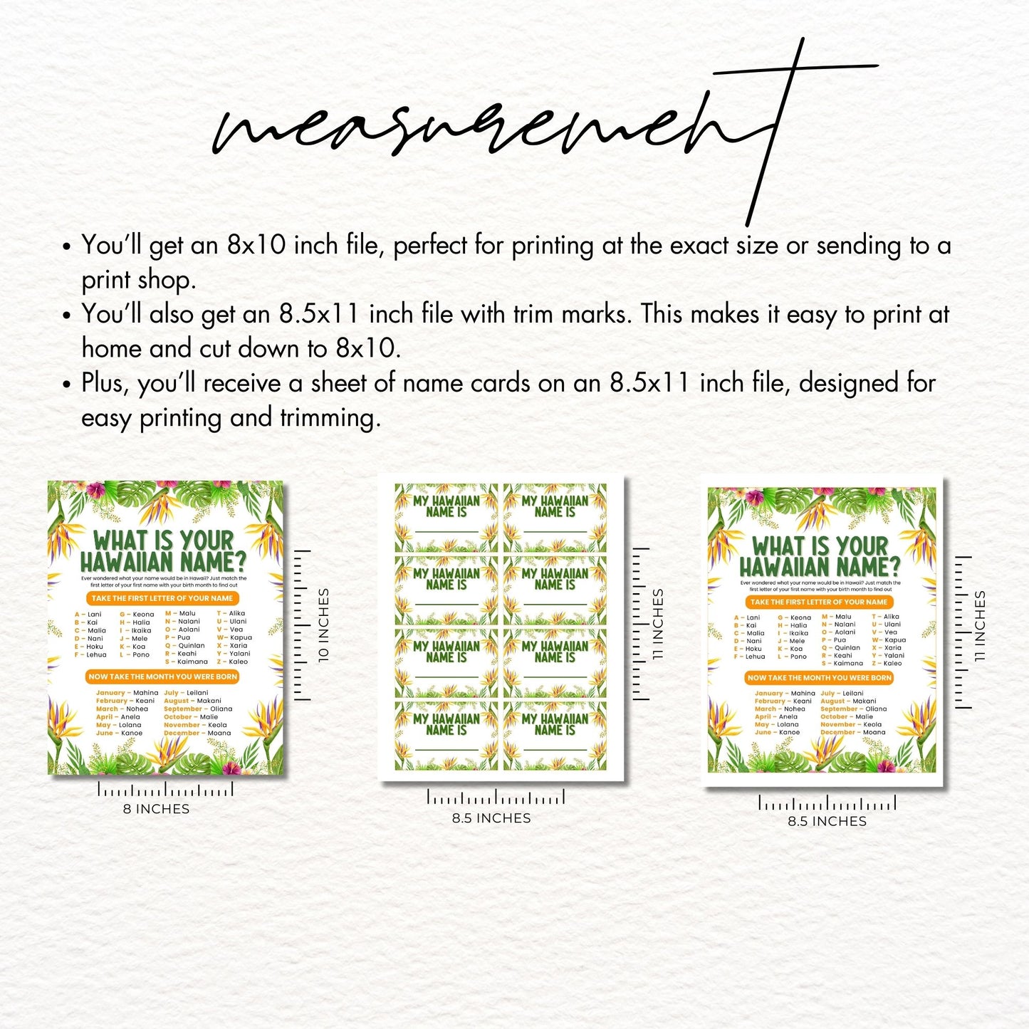 Measurement details and printed sheets with text and graphics on a white background