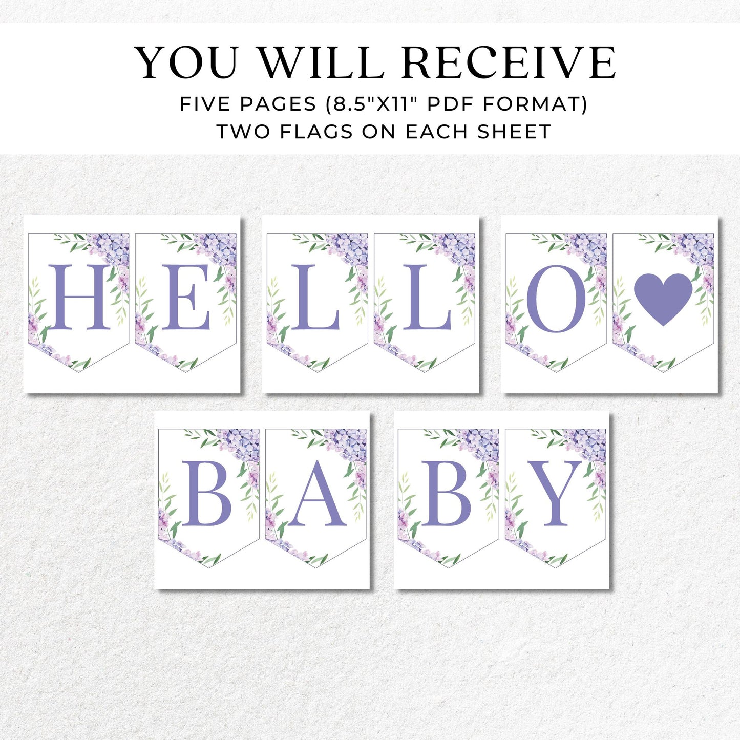 Hydrangea Flowers Hello Baby Printable Baby Shower Banner