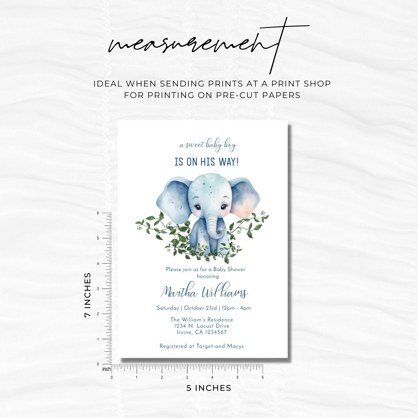 Boy Baby Shower Invitation Template - Blue Elephant