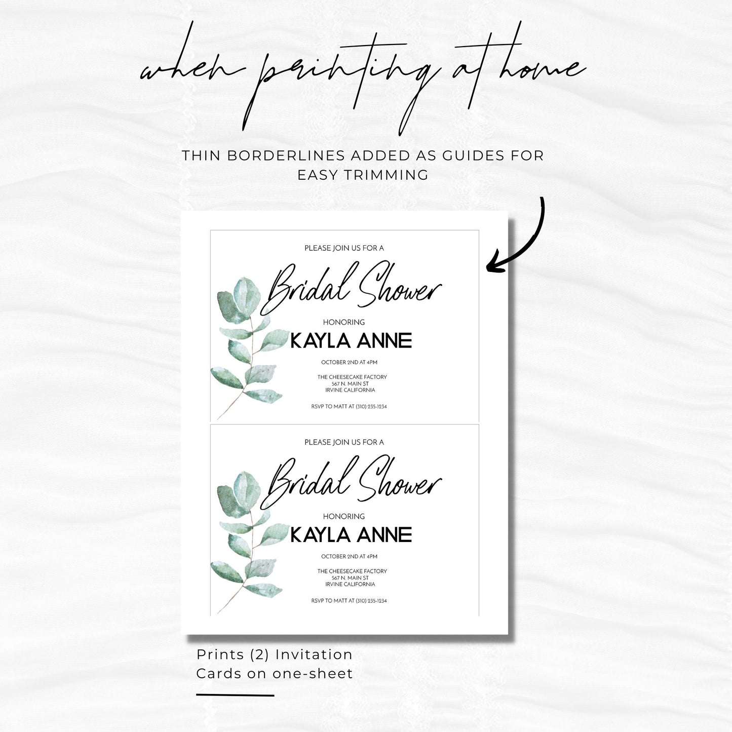 Bridal Shower Invitation Template - Greenery