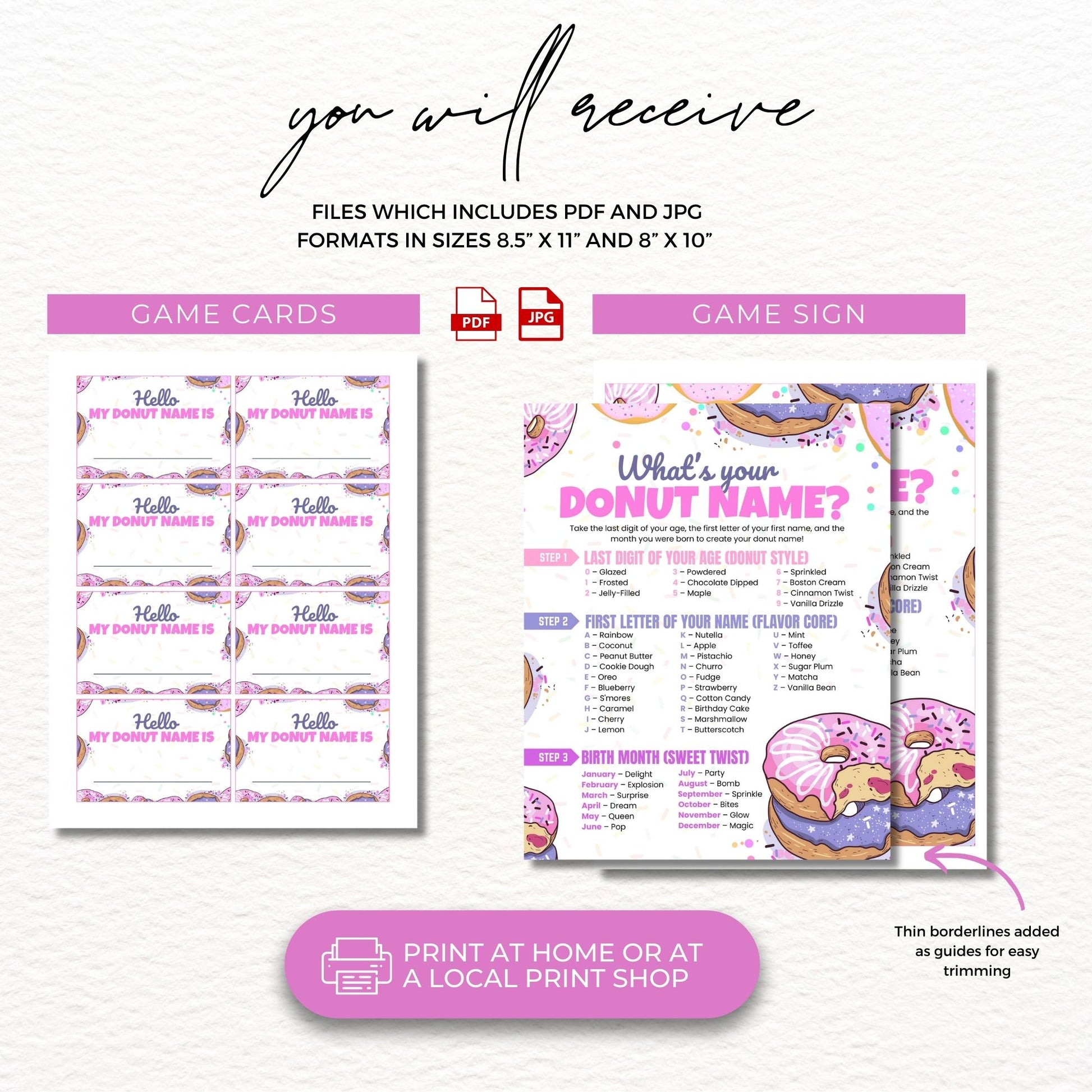 What's Your Donut Name Game Printable | Donut Party Activity | Office Icebreaker | Instant Download Sign & Name Tag