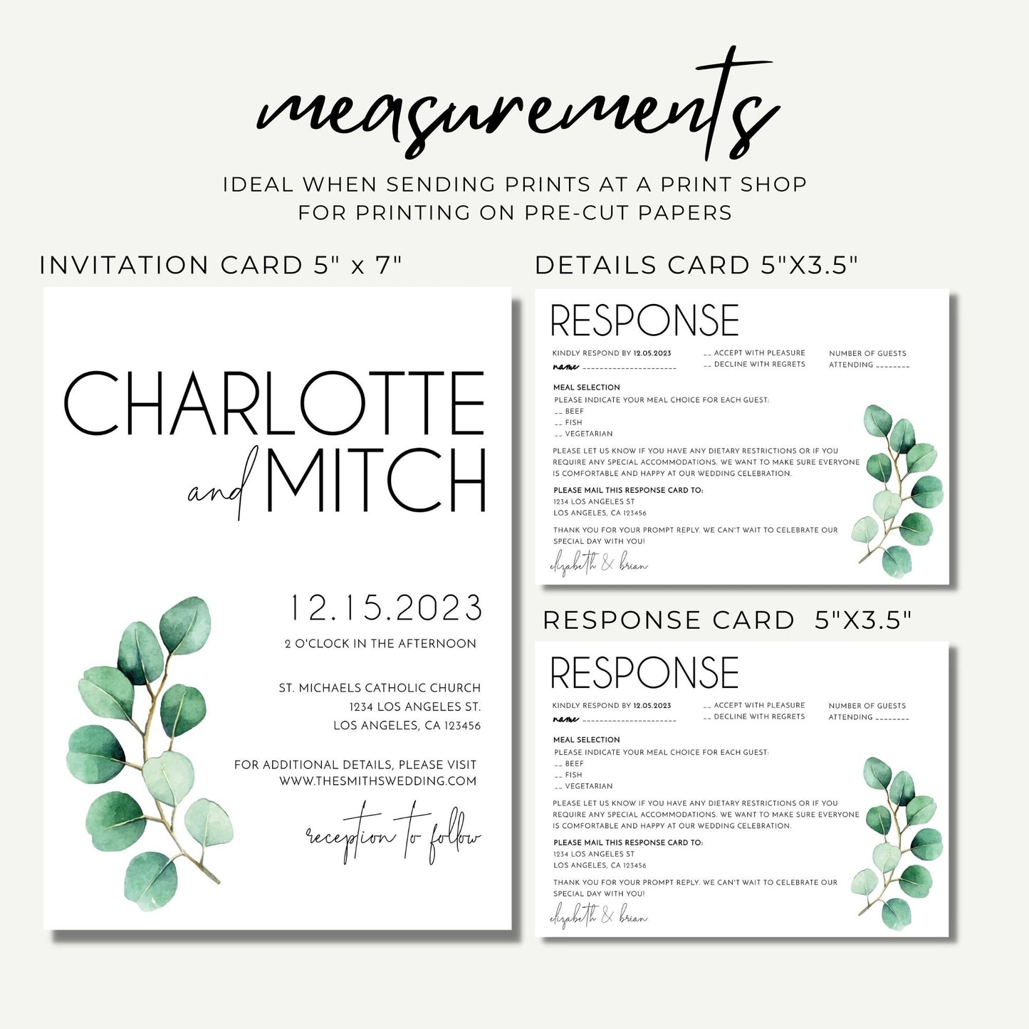 Wedding Invitation Set Template - Eucalyptus