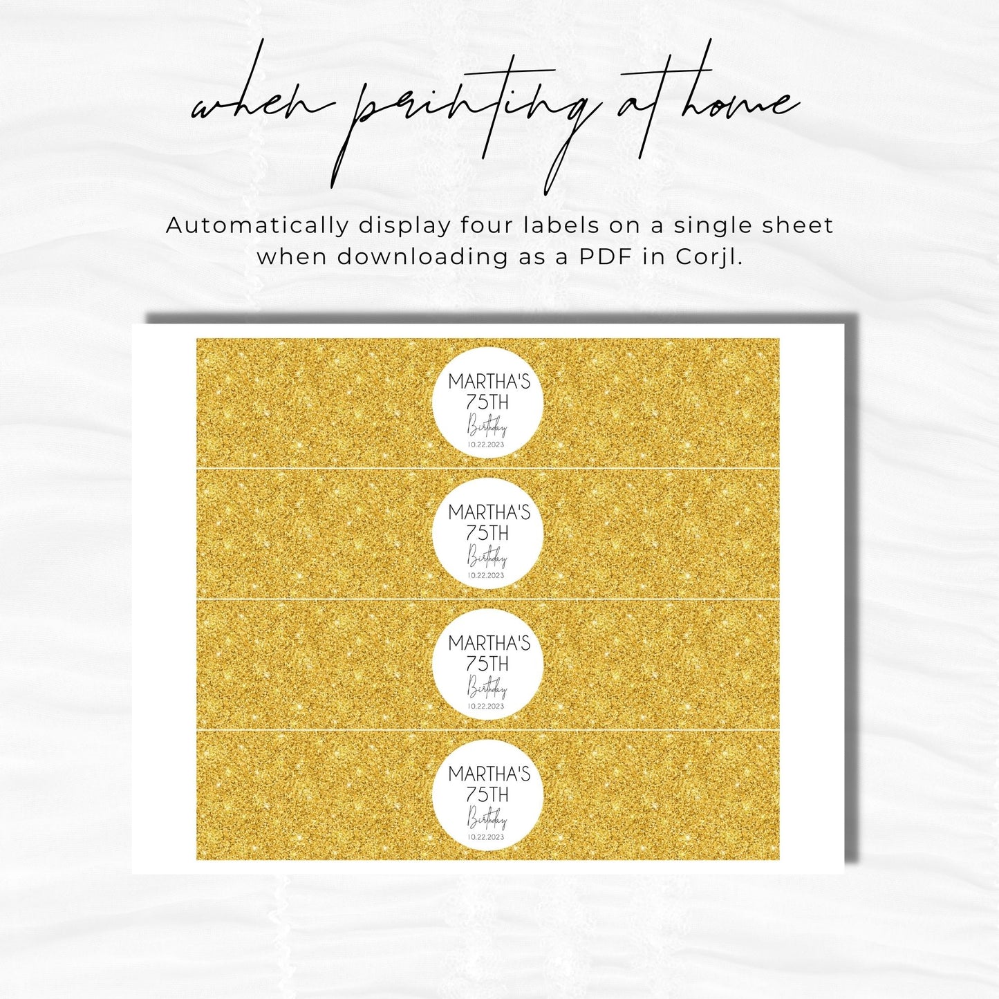 Birthday Water Bottle Label Gold Glitter Template