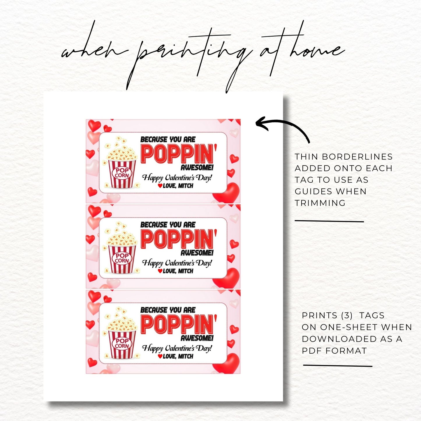 You're Poppin' Awesome Valentine Tag Template - 3x5.5