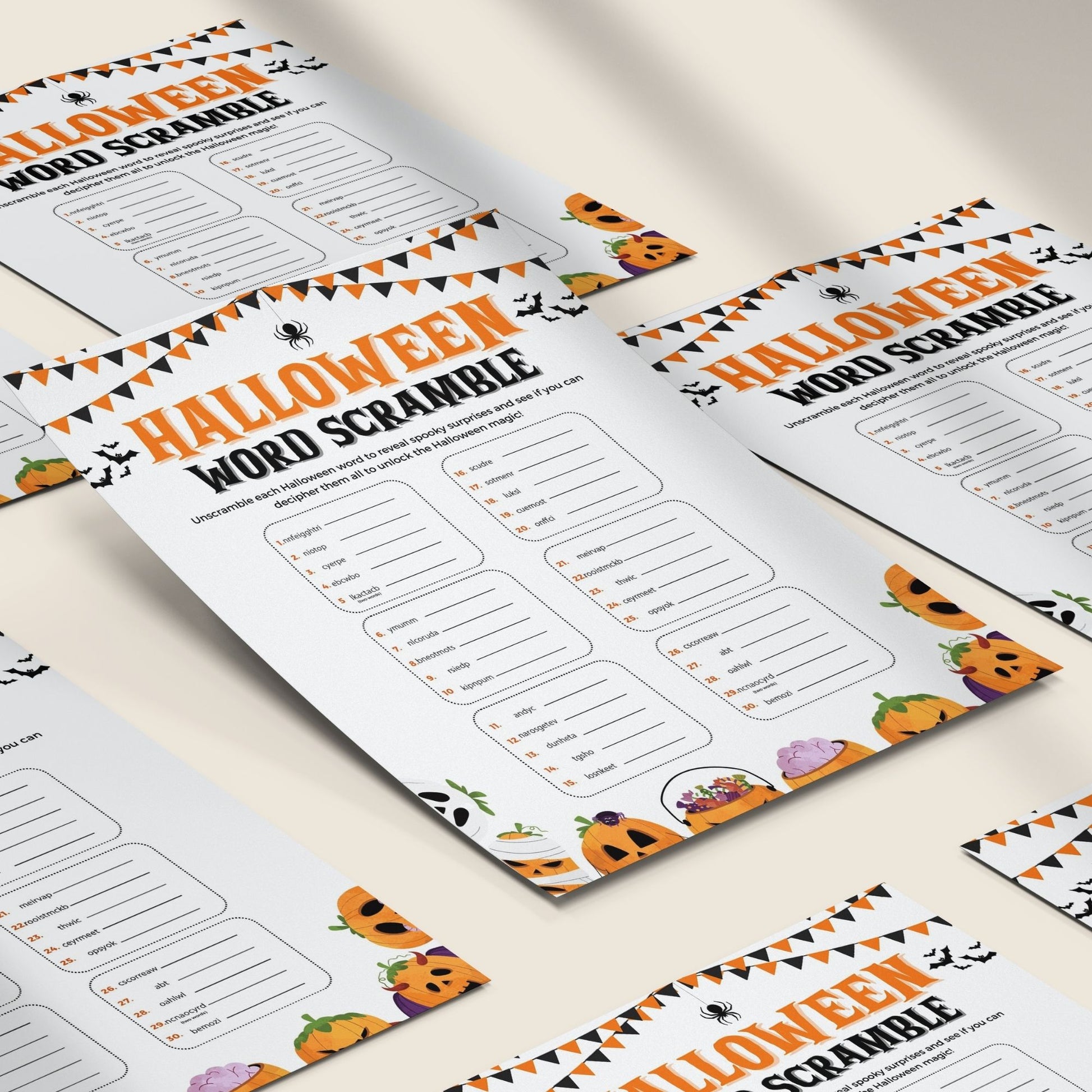 Halloween Word Scramble Game, Printable Halloween Party Activity, 8.5x11 PDF & JPEG, Fun for Kids, Instant Download, Spooky Word Puzzle
