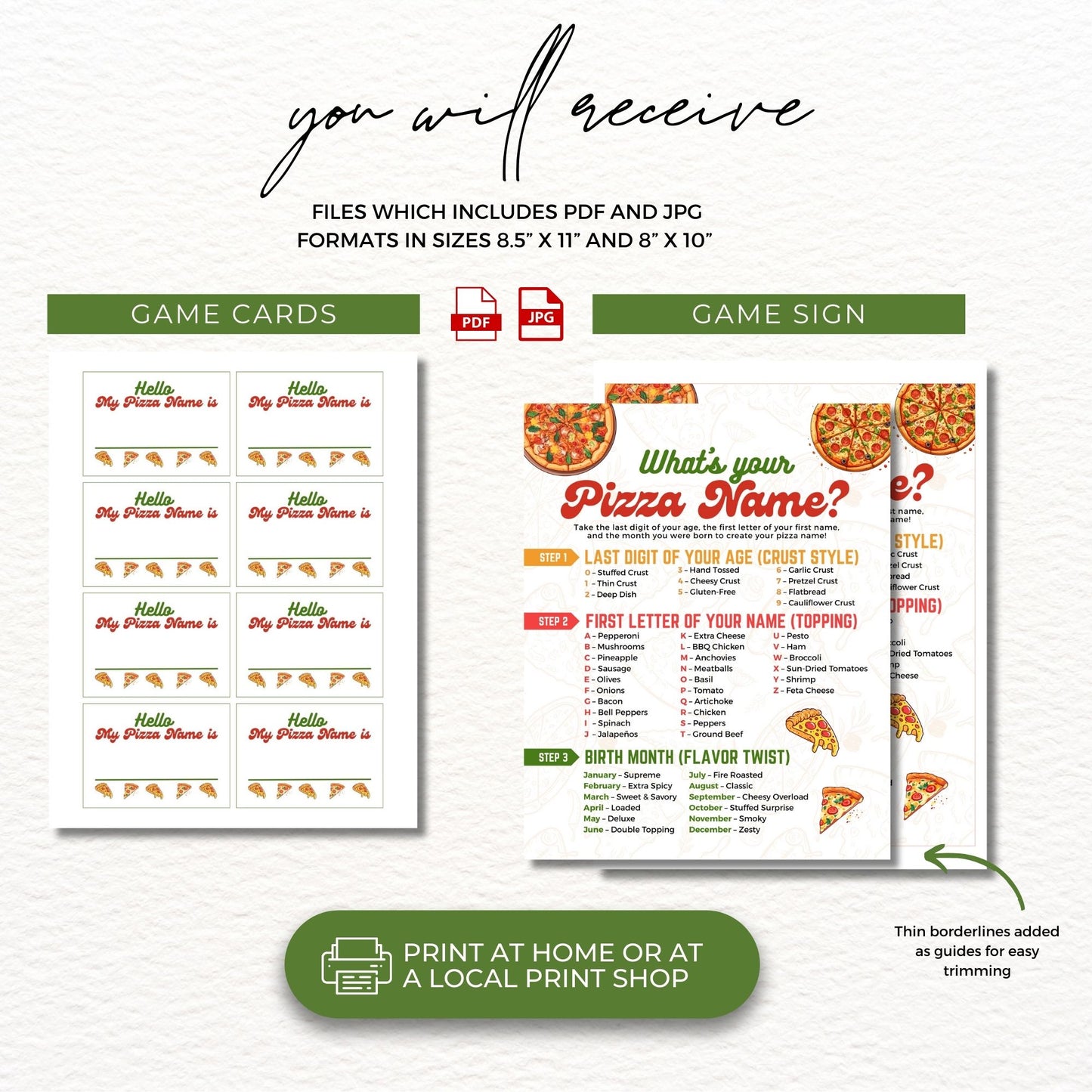 What's Your Pizza Name Game Printable 8x10