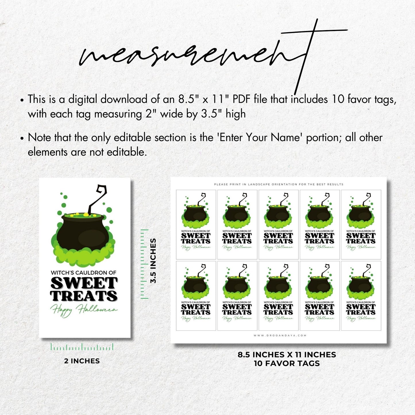 Witch's Cauldron of Sweet Treats Halloween Favor Tags