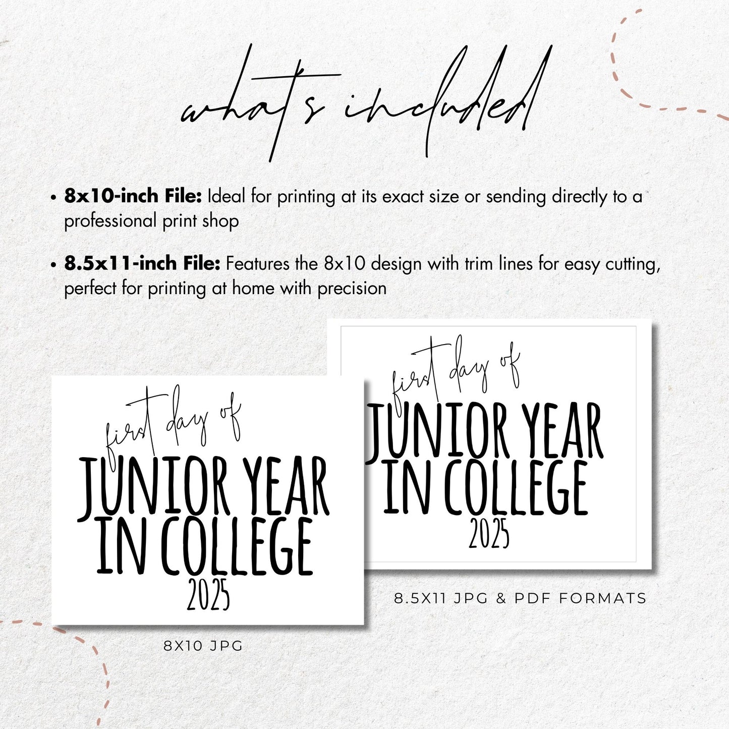 First Day of Junior Year in College 2025 Printable Sign 8x10