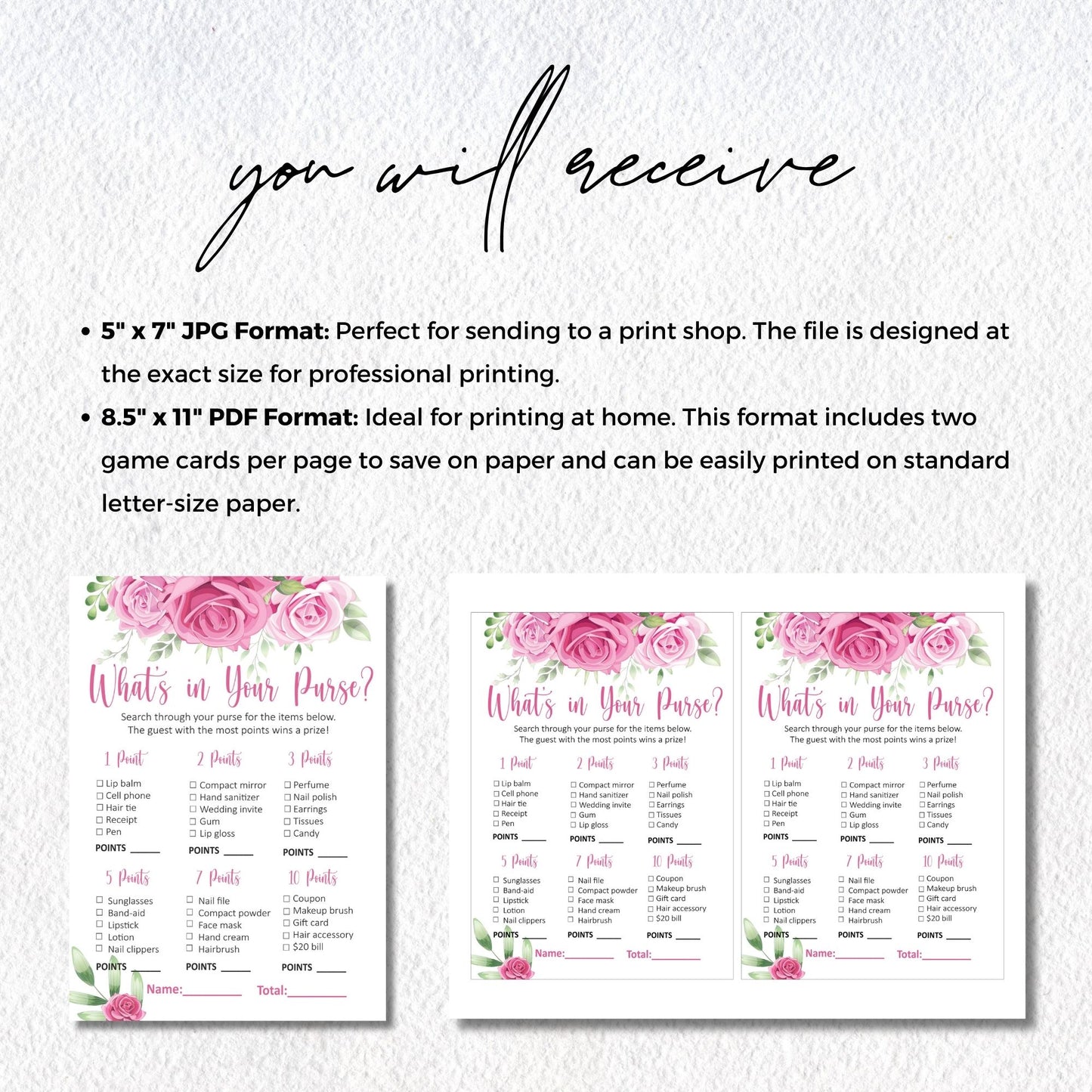 Floral-Themed What's in Your Purse Bridal Shower Game