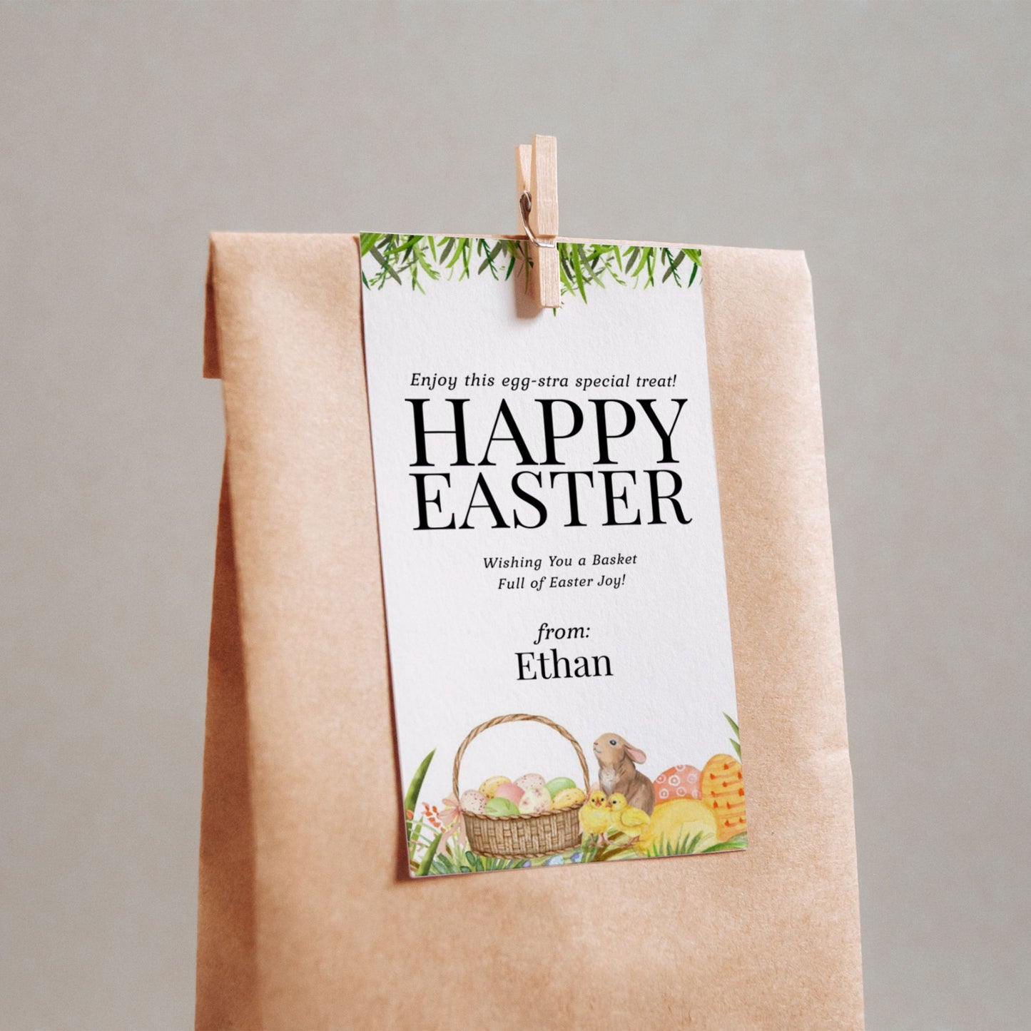 Editable Easter Gift Tag Template 2x3.5 | Printable Bunny Favor Tags | Easter Basket Tags | Instant Download | DIY Easter Treat Tags Corjl