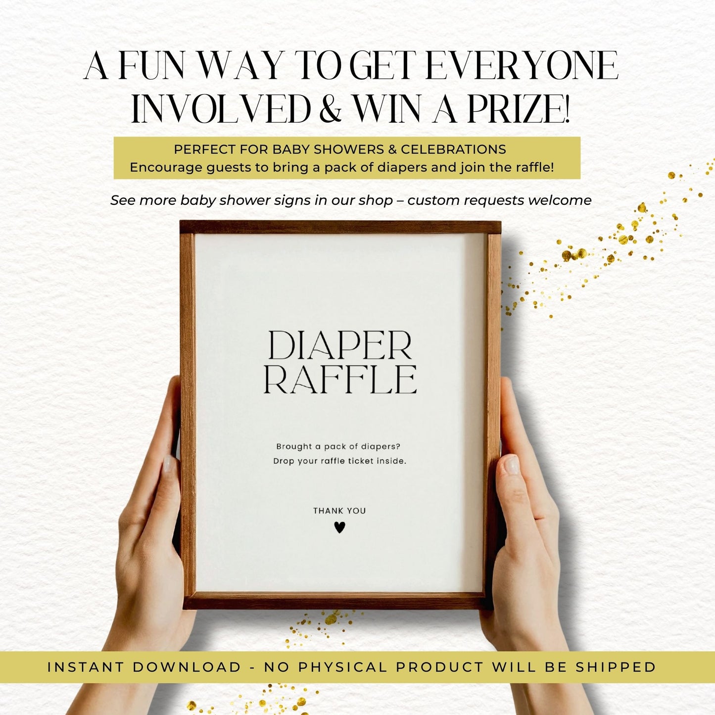 Minimalist Diaper Raffle Sign & Cards Printable, Baby Shower Game Instant Download, 8x10 JPG, 8.5x11 PDF, Gender Neutral Template