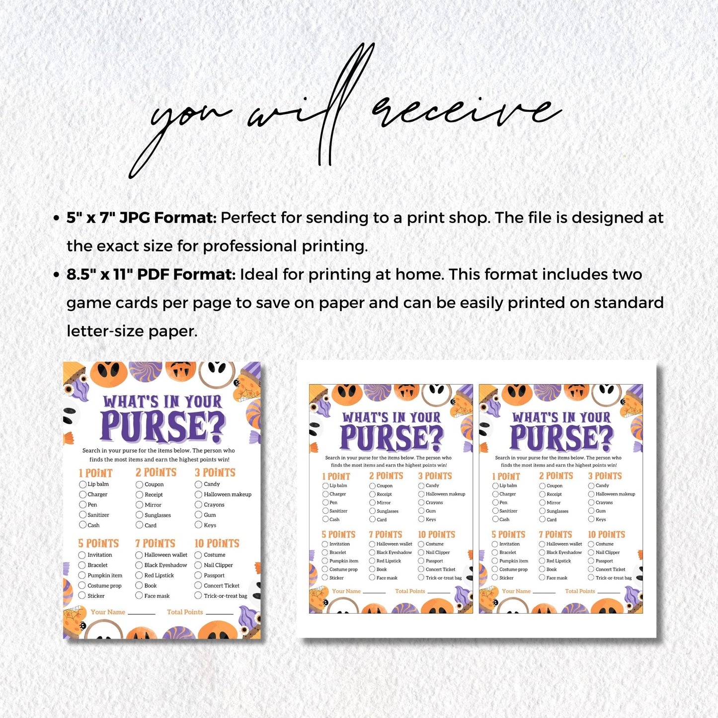 What's In Your Purse Halloween Game 5x7