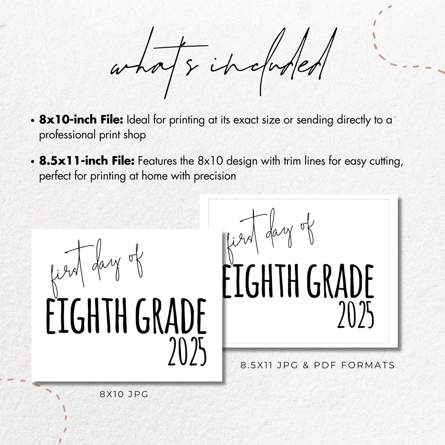 First Day of Eighth Grade 2025 Printable Sign 8x10