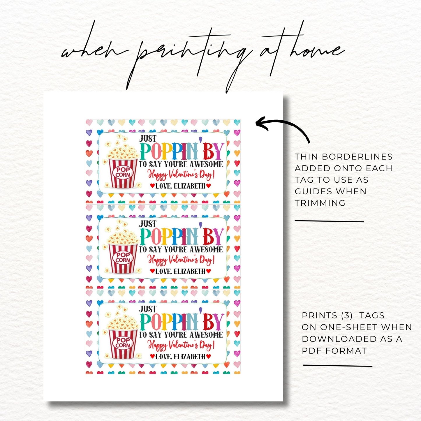 Editable Valentine’s Day Popcorn Tag - 3x5.5