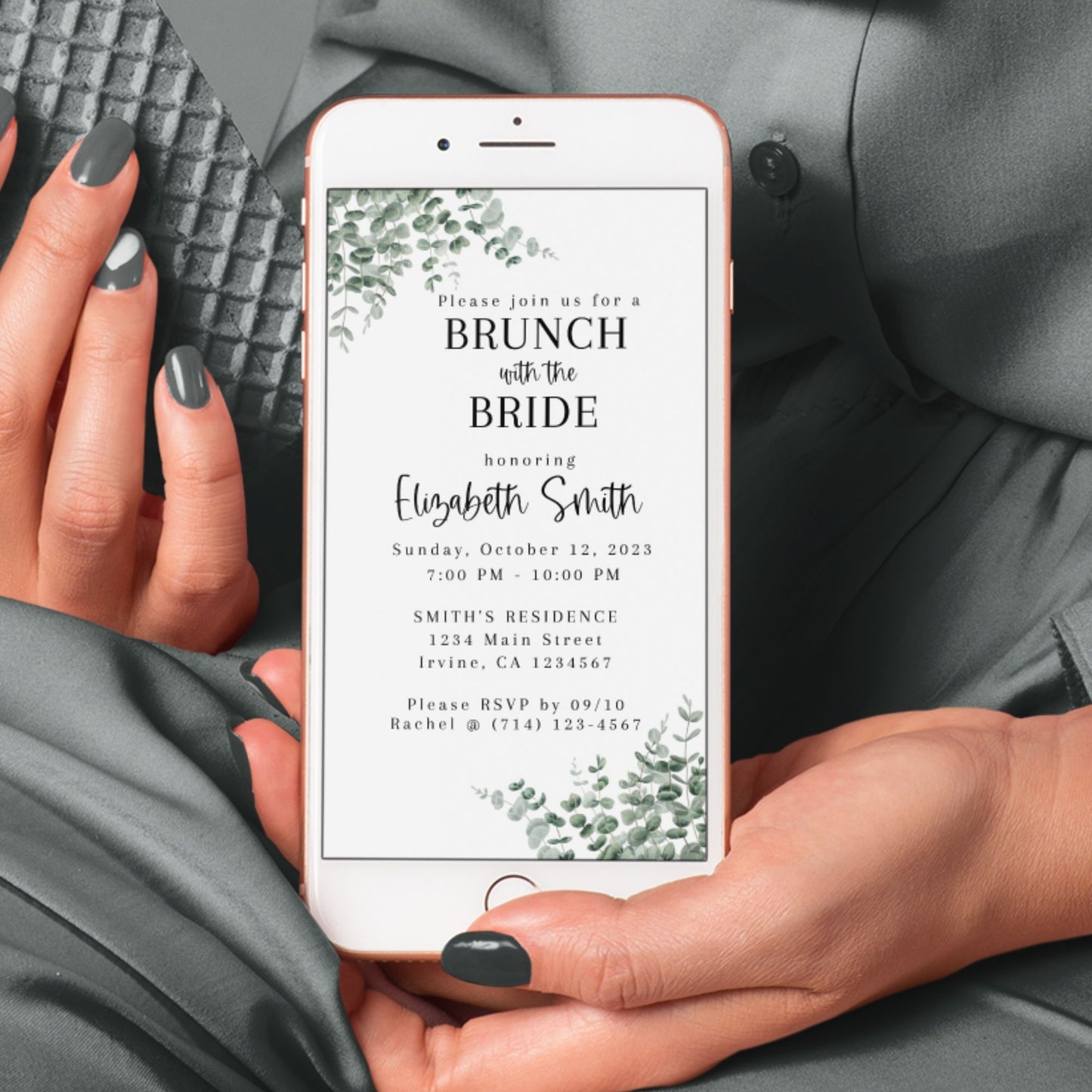 Eucalyptus Bridal Shower Electronic Smartphone Invitation
