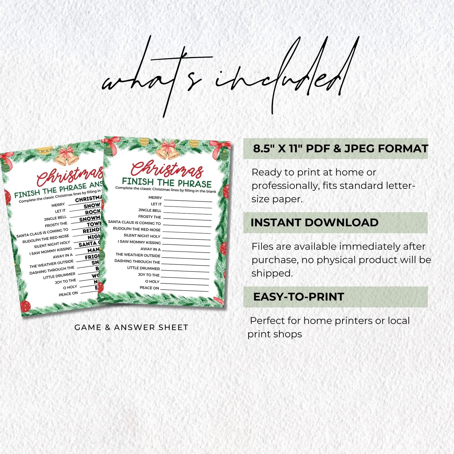Christmas Finish the Phrase Holiday Printable Game 8.5x11
