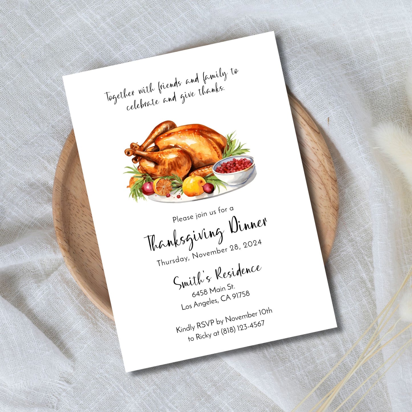 Editable Thanksgiving Dinner Invitation | Custom Fall Event Invite | Printable 5x7 Template | Instant Download in Corjl