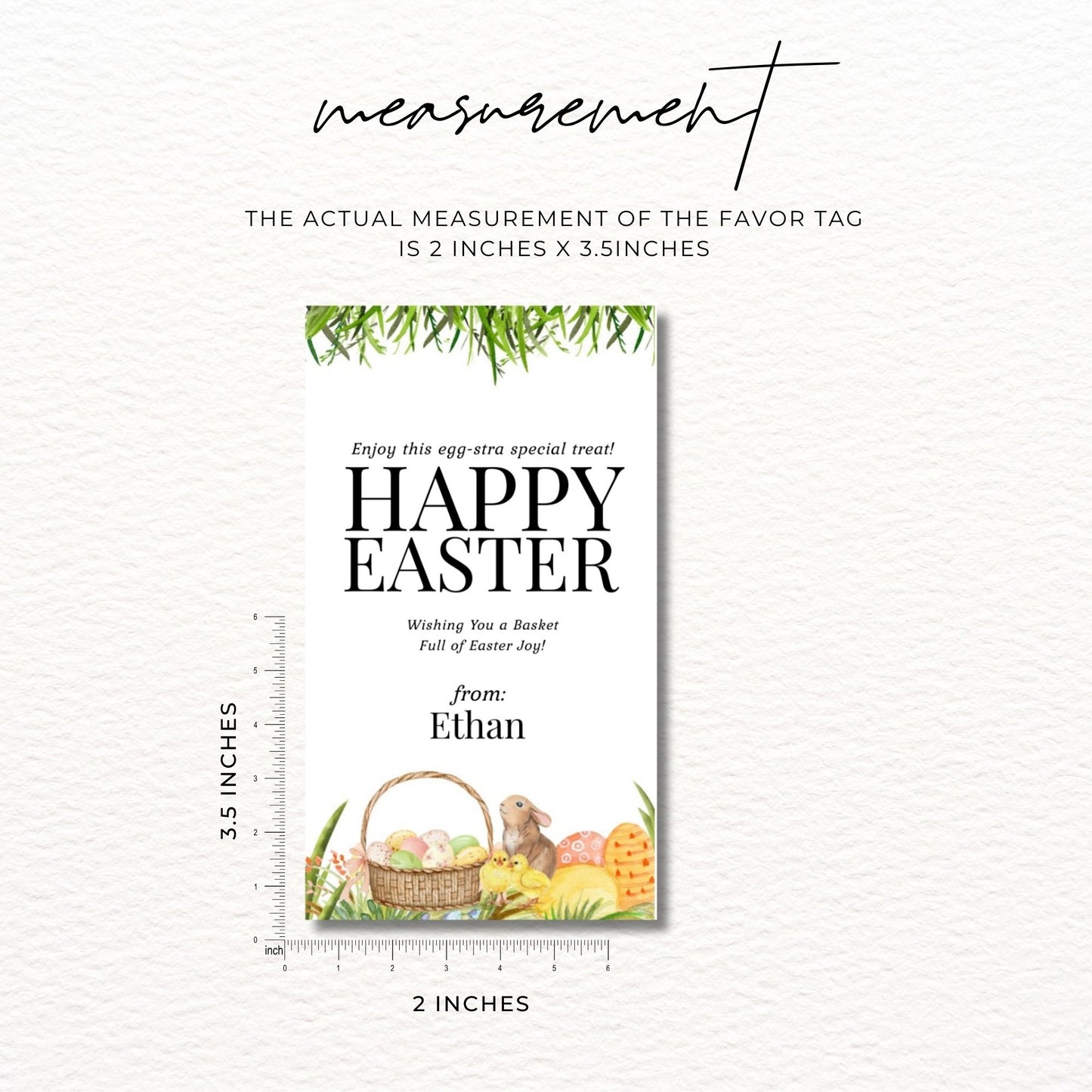 Editable Easter Gift Tag Template 2x3.5 | Printable Bunny Favor Tags | Easter Basket Tags | Instant Download | DIY Easter Treat Tags Corjl