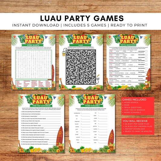 Luau Party Office Party Game Bundle