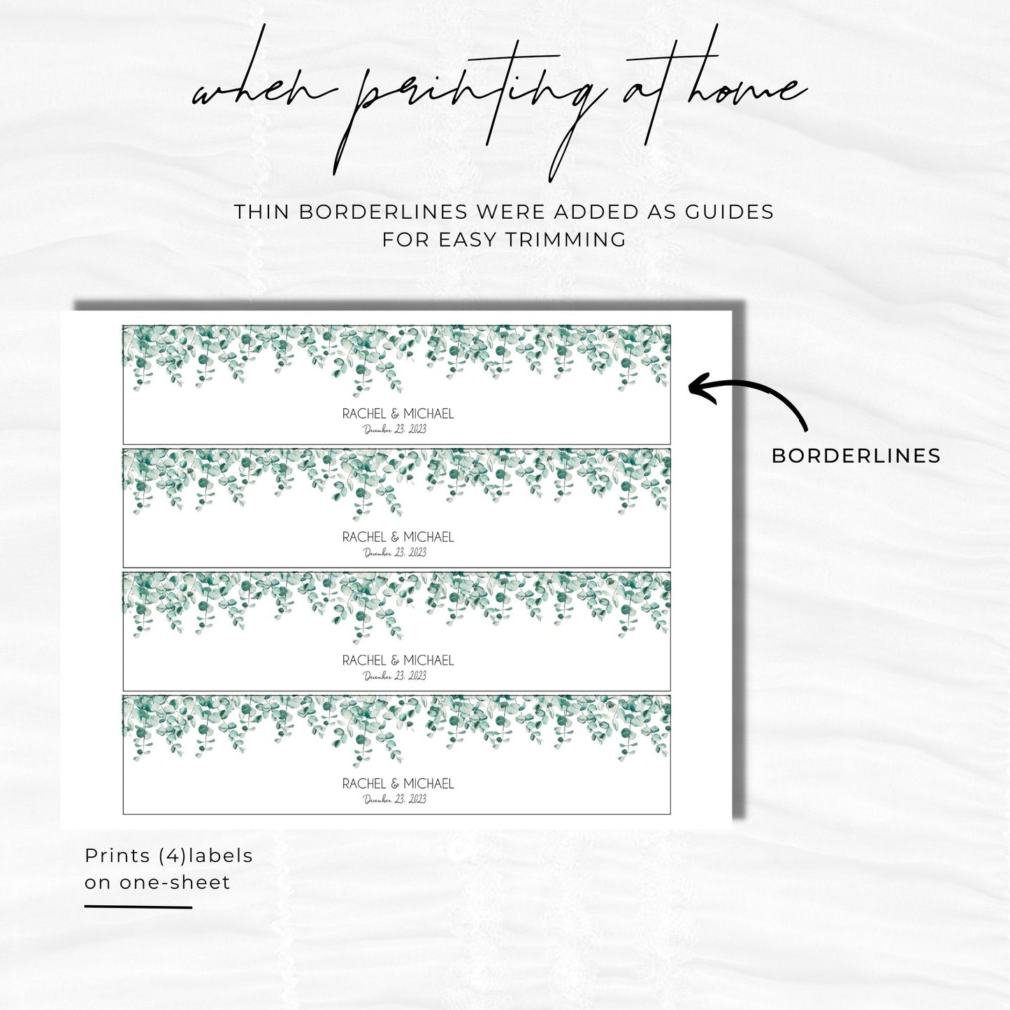 Wedding Bottled Water Label Template - Greenery