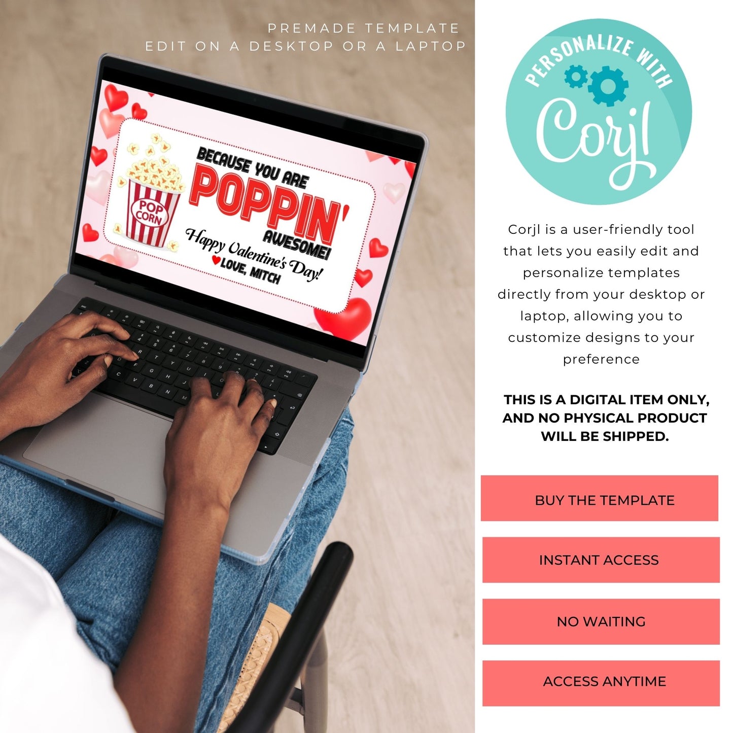 You're Poppin' Awesome Valentine Tag Template - 3x5.5