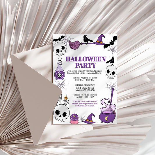 Editable Halloween Party Invitation | Spooky Customizable Template | Witch-Themed Printable | 5x7 Digital Download in Corjl