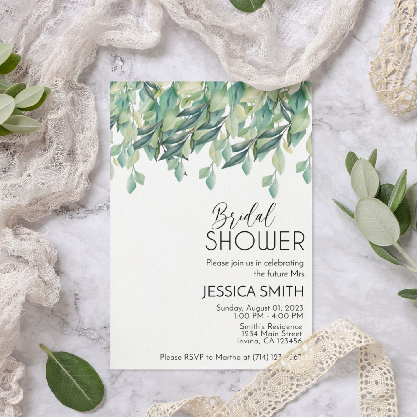 Bridal Shower Invitation Template Greenery